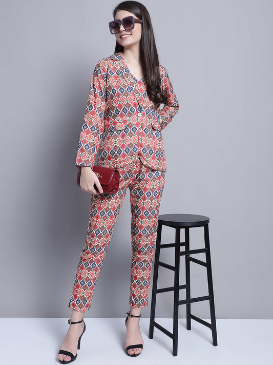 Jainish Women's WoDigital Printed Crop Top and Jacket Set - Red 