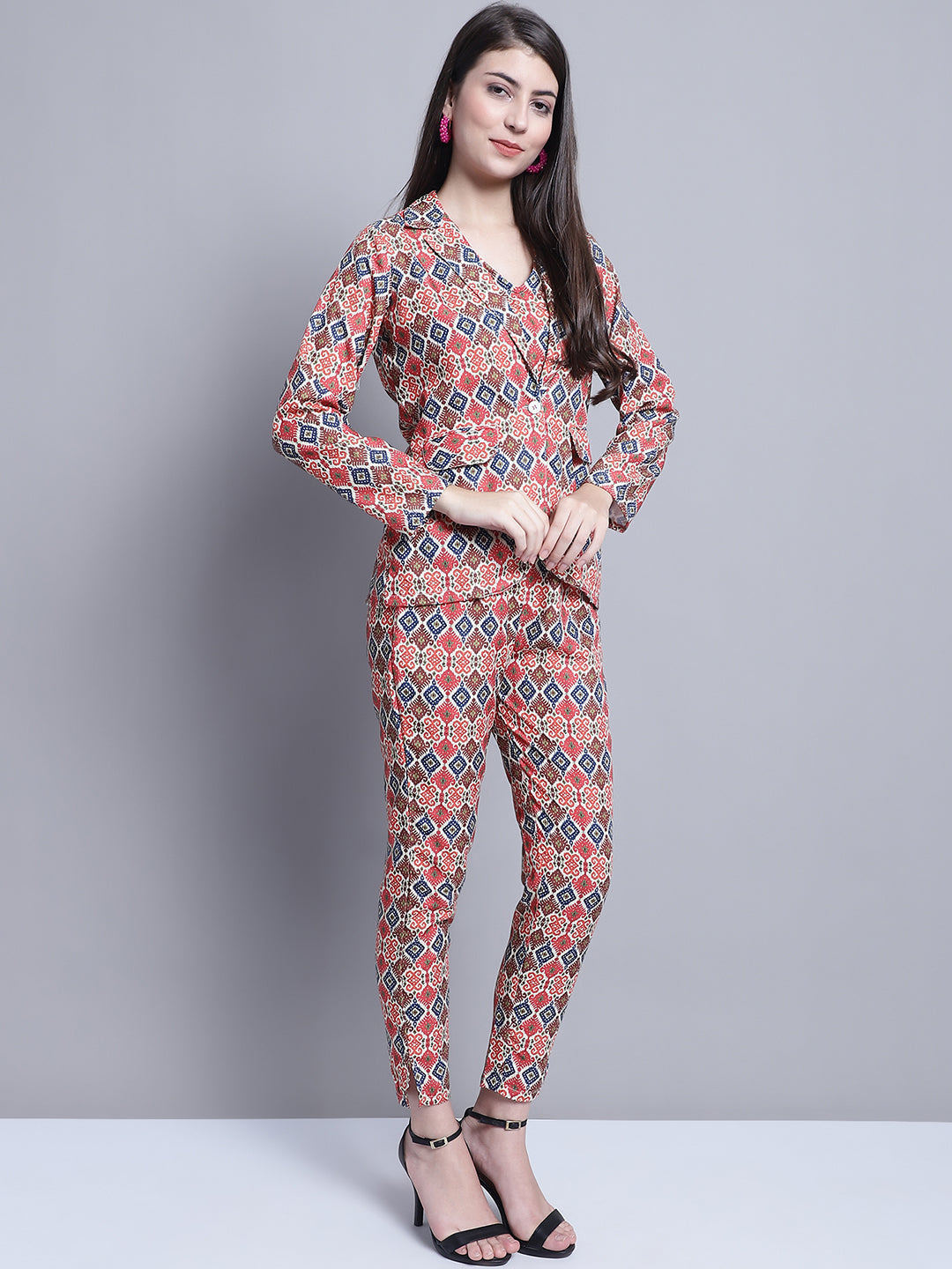 Jainish Women's WoDigital Printed Crop Top and Jacket Set - Red 