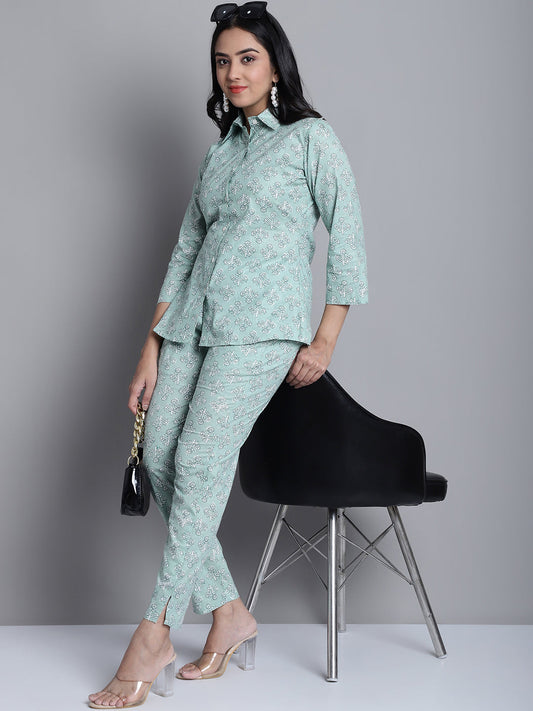 Jainish Women's WoLime Green Printed Shirt and Trouser Co-ords Set 