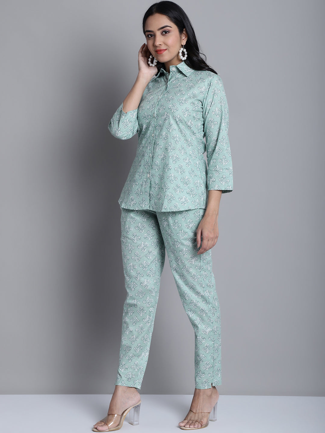 Jainish Women's WoLime Green Printed Shirt and Trouser Co-ords Set 