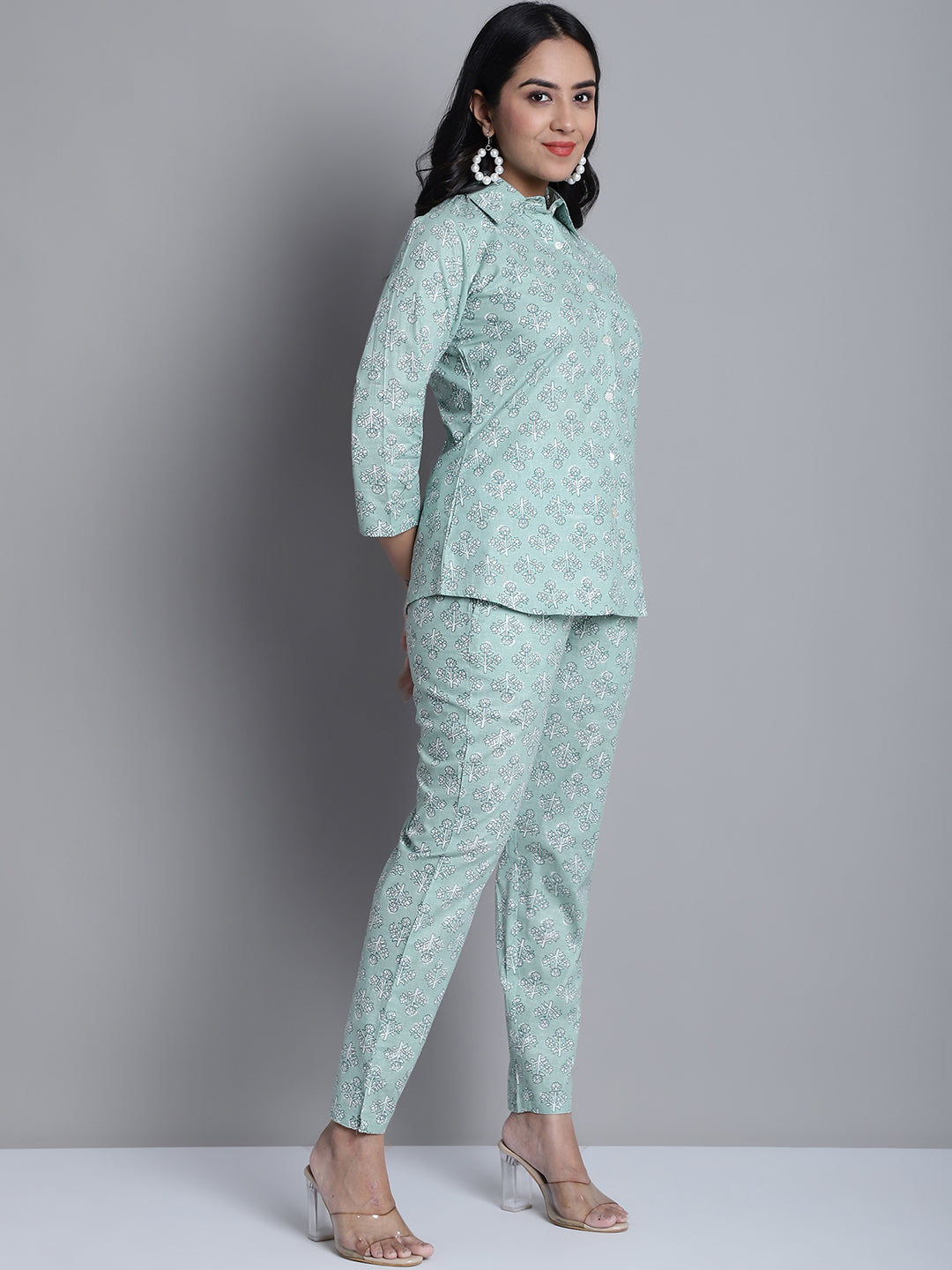Jainish Women's WoLime Green Printed Shirt and Trouser Co-ords Set 
