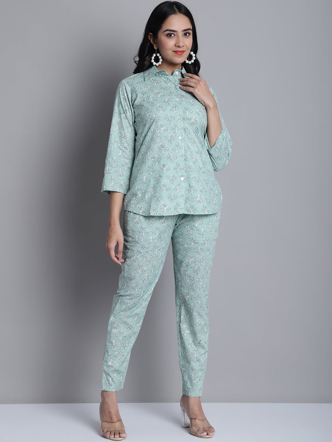 Jainish Women's WoLime Green Printed Shirt and Trouser Co-ords Set 