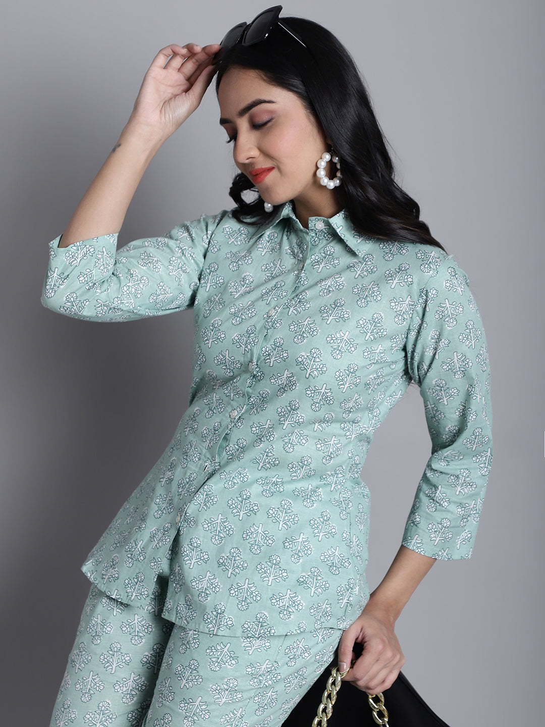 Jainish Women's WoLime Green Printed Shirt and Trouser Co-ords Set 