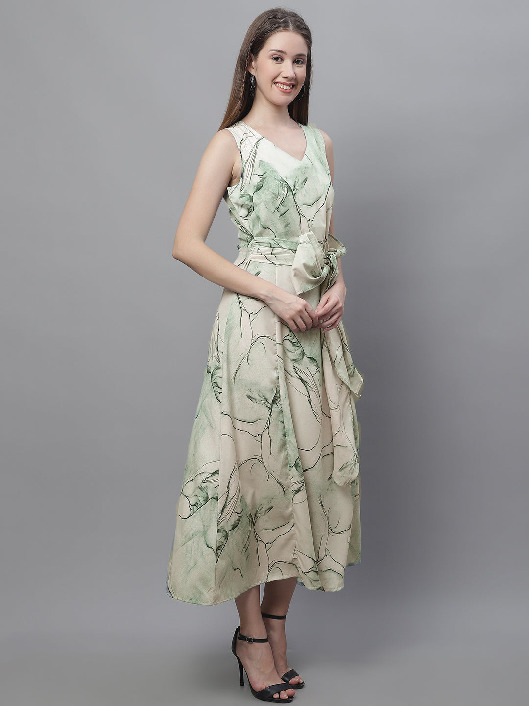 Jainish Women's Green Printed A-Line Dresses