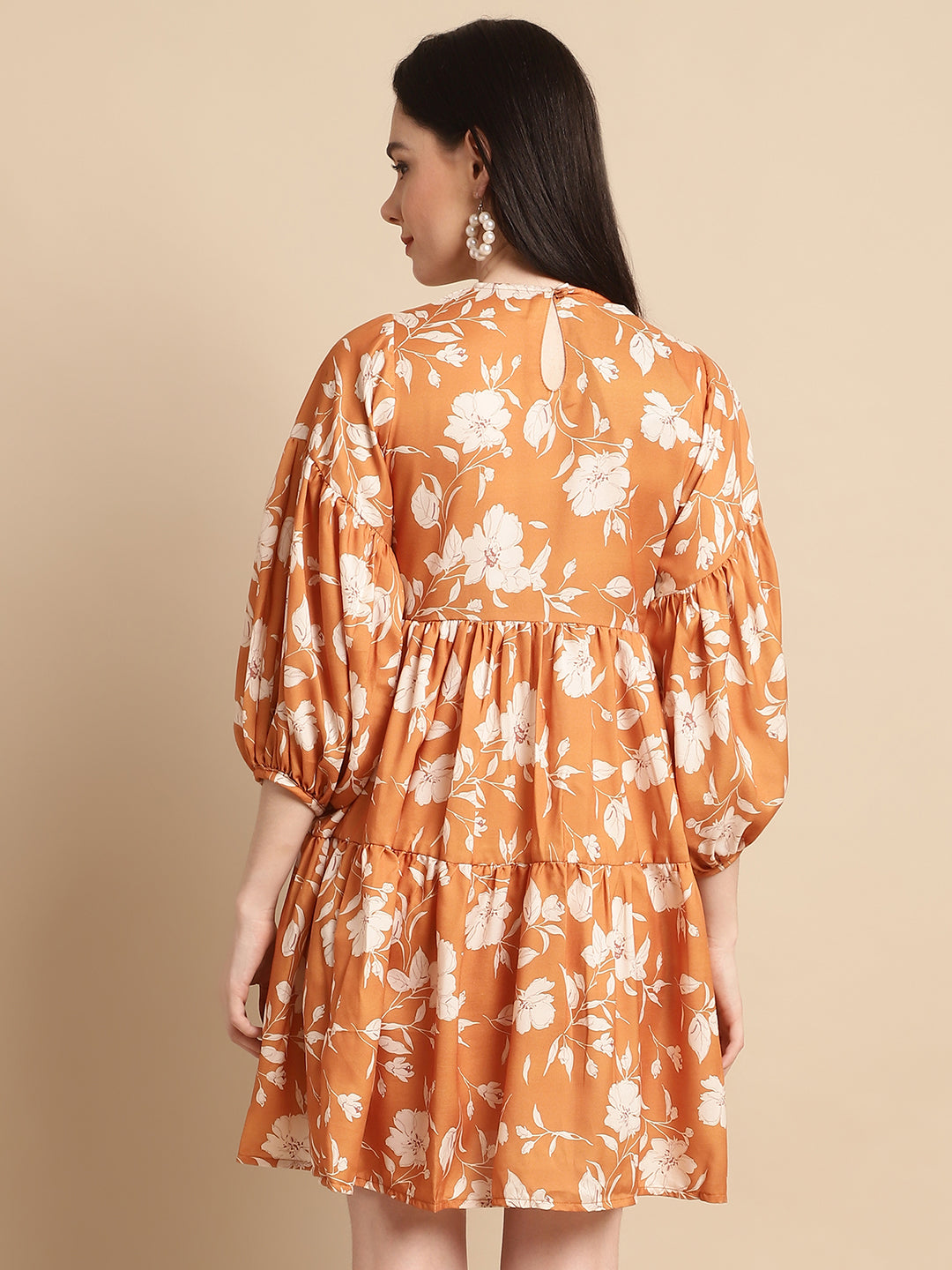 Jainish Women's Mustard Printed A-Line Dress