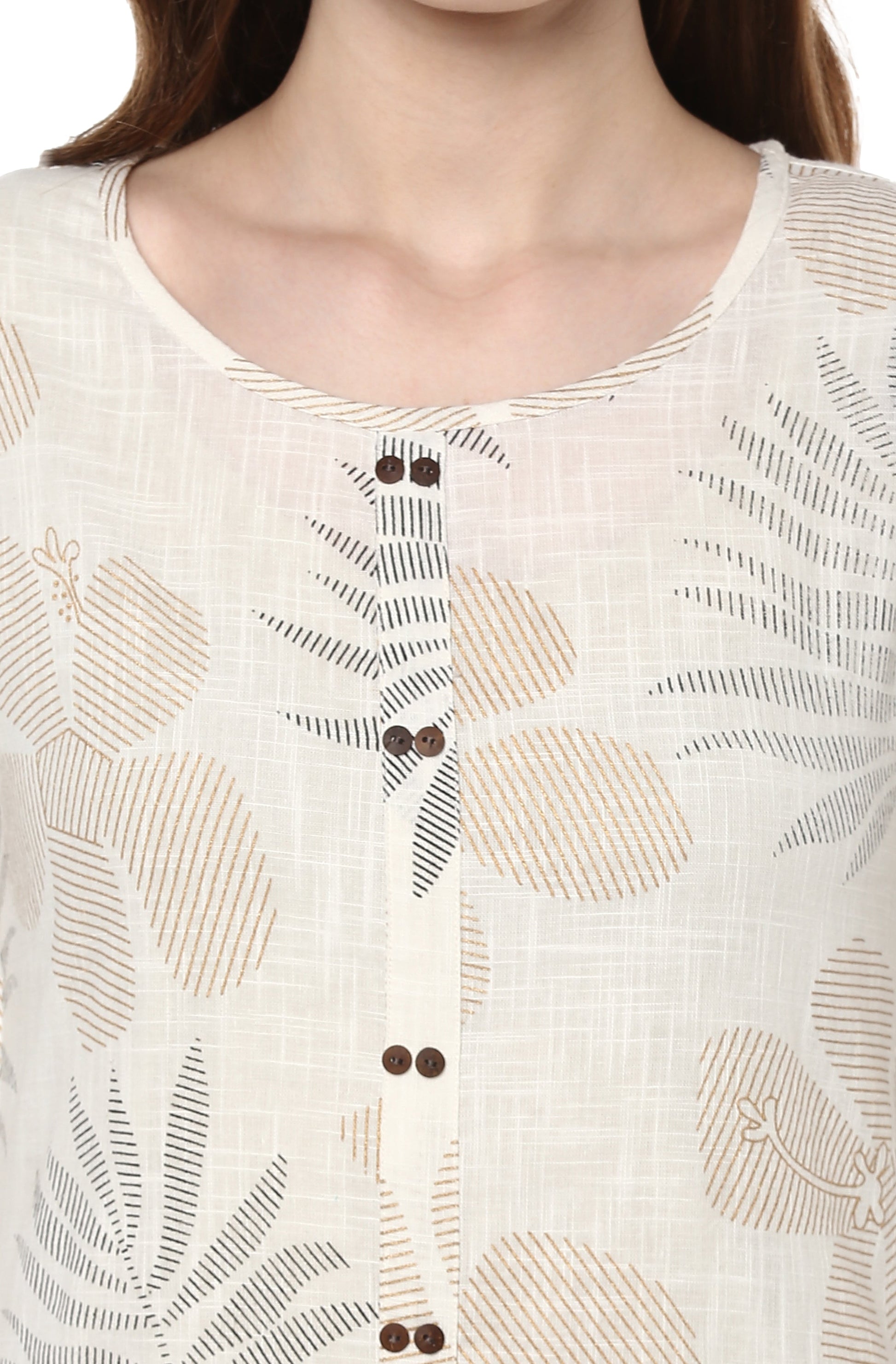 Janasya Off White Cotton Foil Print Straight kurta 