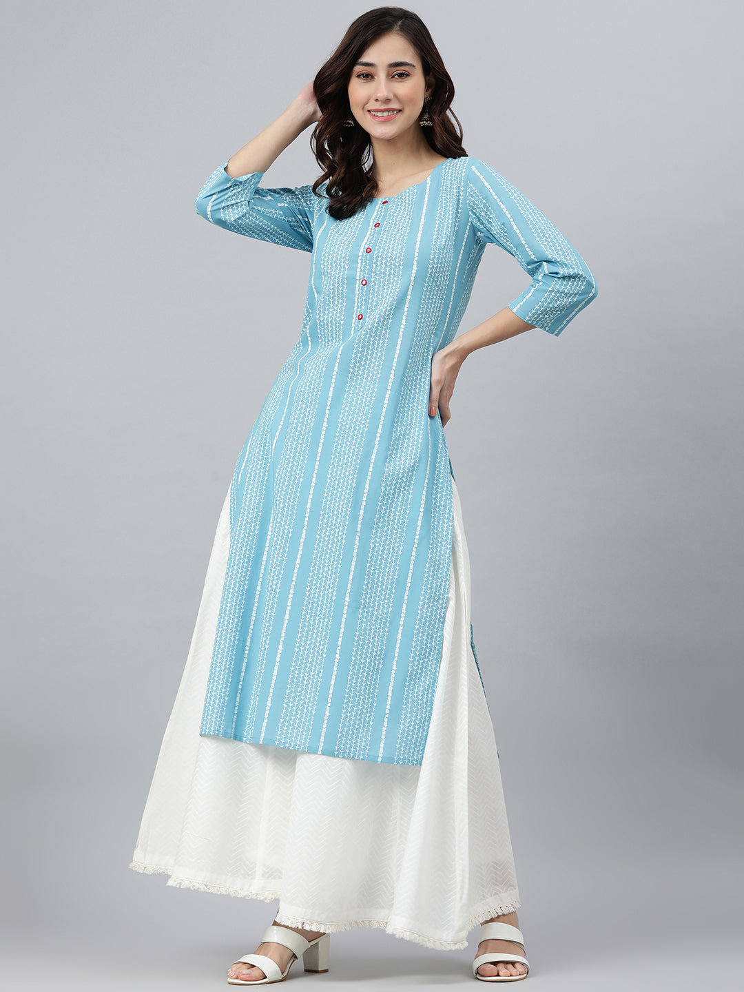 Indian Clothing Janasya Women's Blue Cotton Striped Casual Straight kurta | Grab2Buy