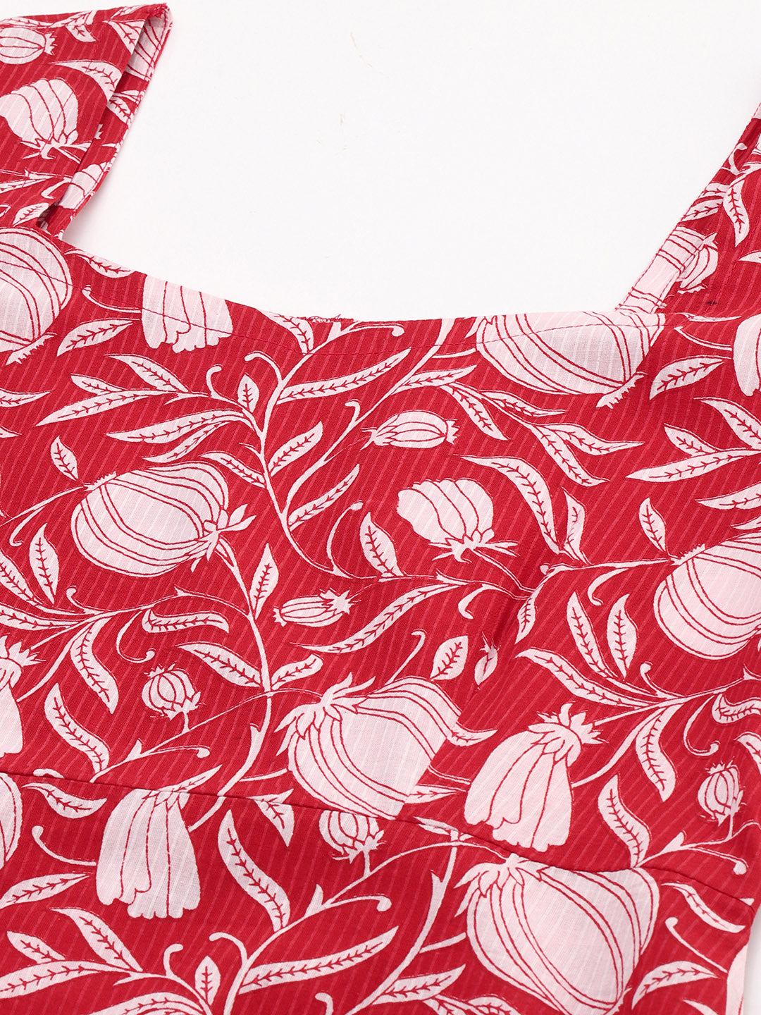 Janasya Women's Red Cotton Floral Printed A-line Western Dress 