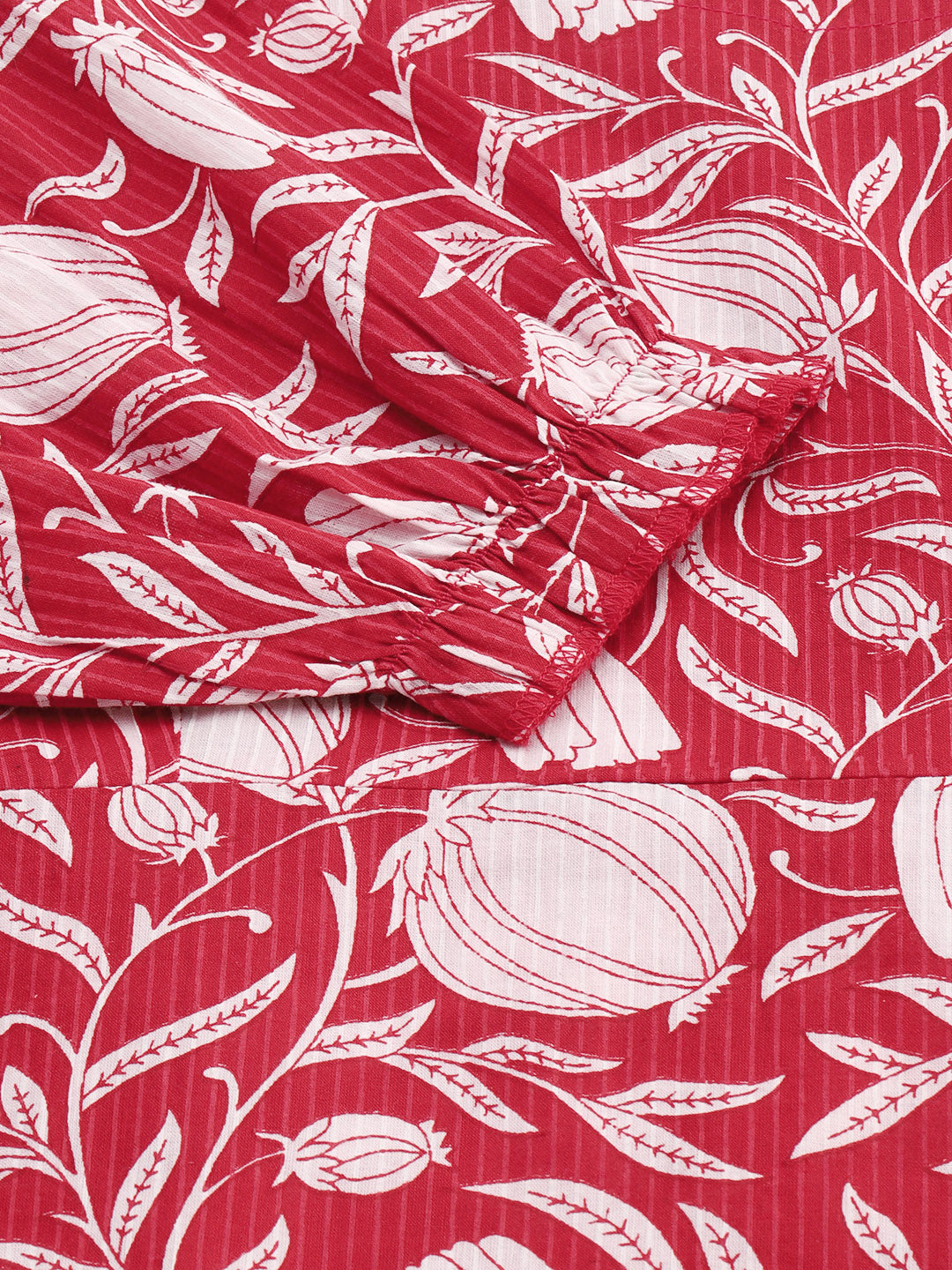 Janasya Women's Red Cotton Floral Printed A-line Western Dress 