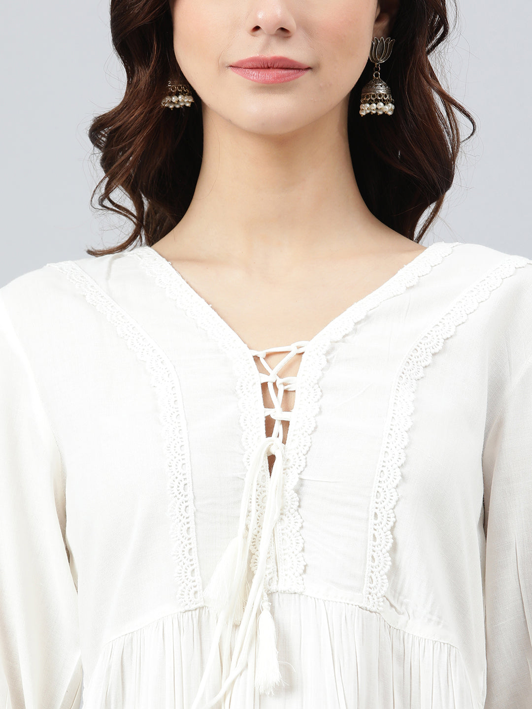Janasya Women's White Rayon Solid Flared Top 