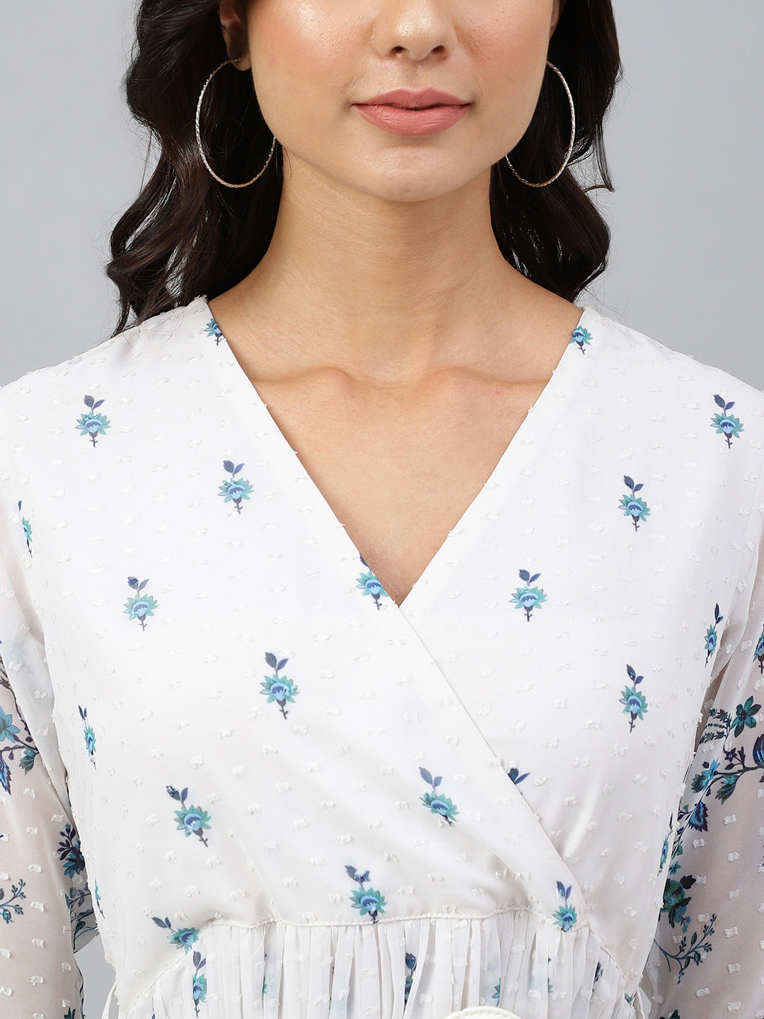 Janasya Women's White Georgette Digital Printed Flared Western Dress 