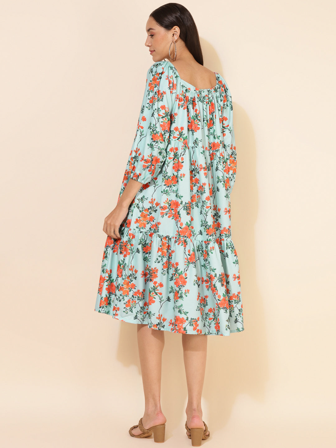 Janasya Women's Sea Green Moss Digital Floral Printed Casual Dress 