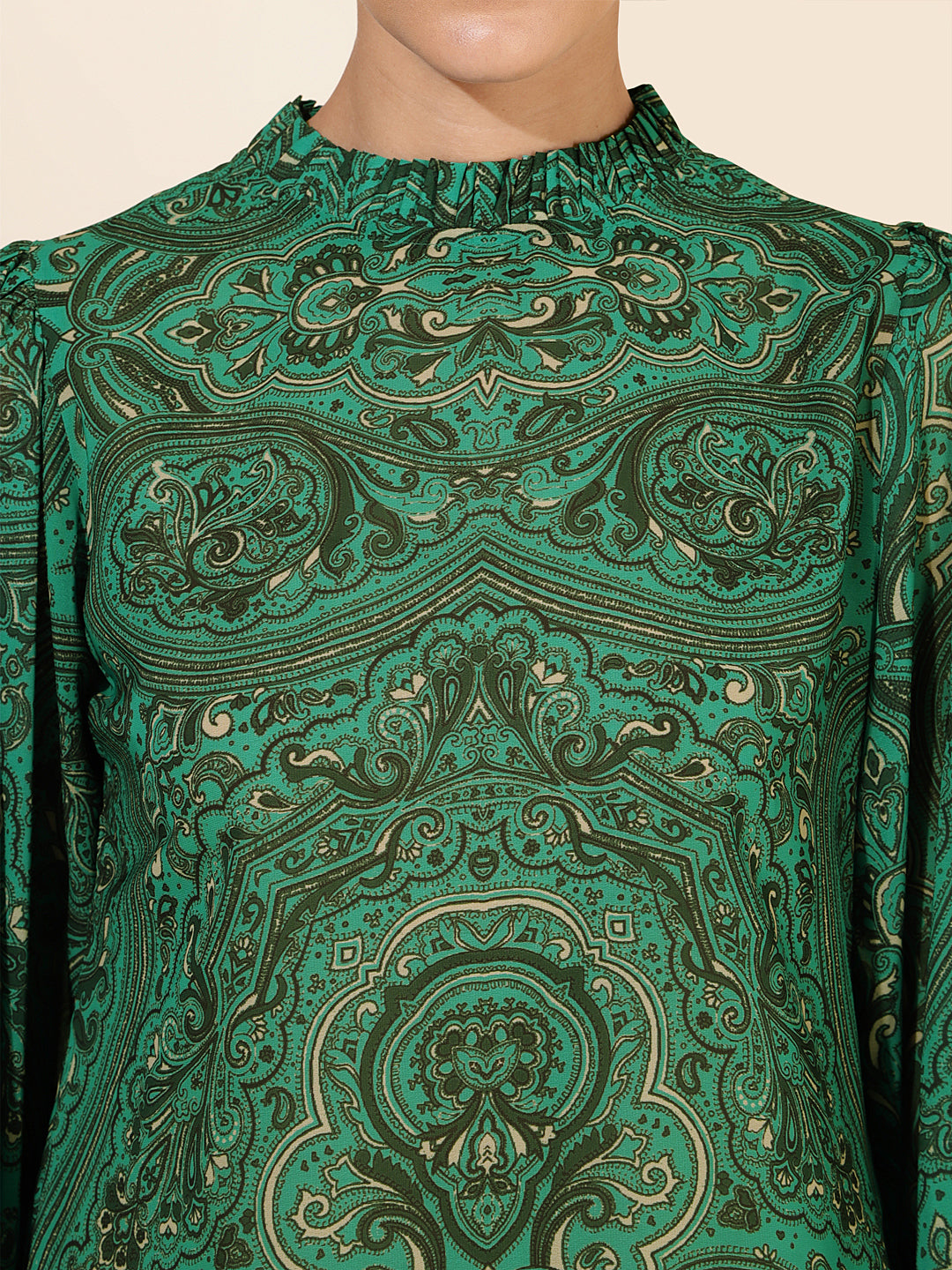 Janasya Women's Green Georgette Digital Printed Casual Top 