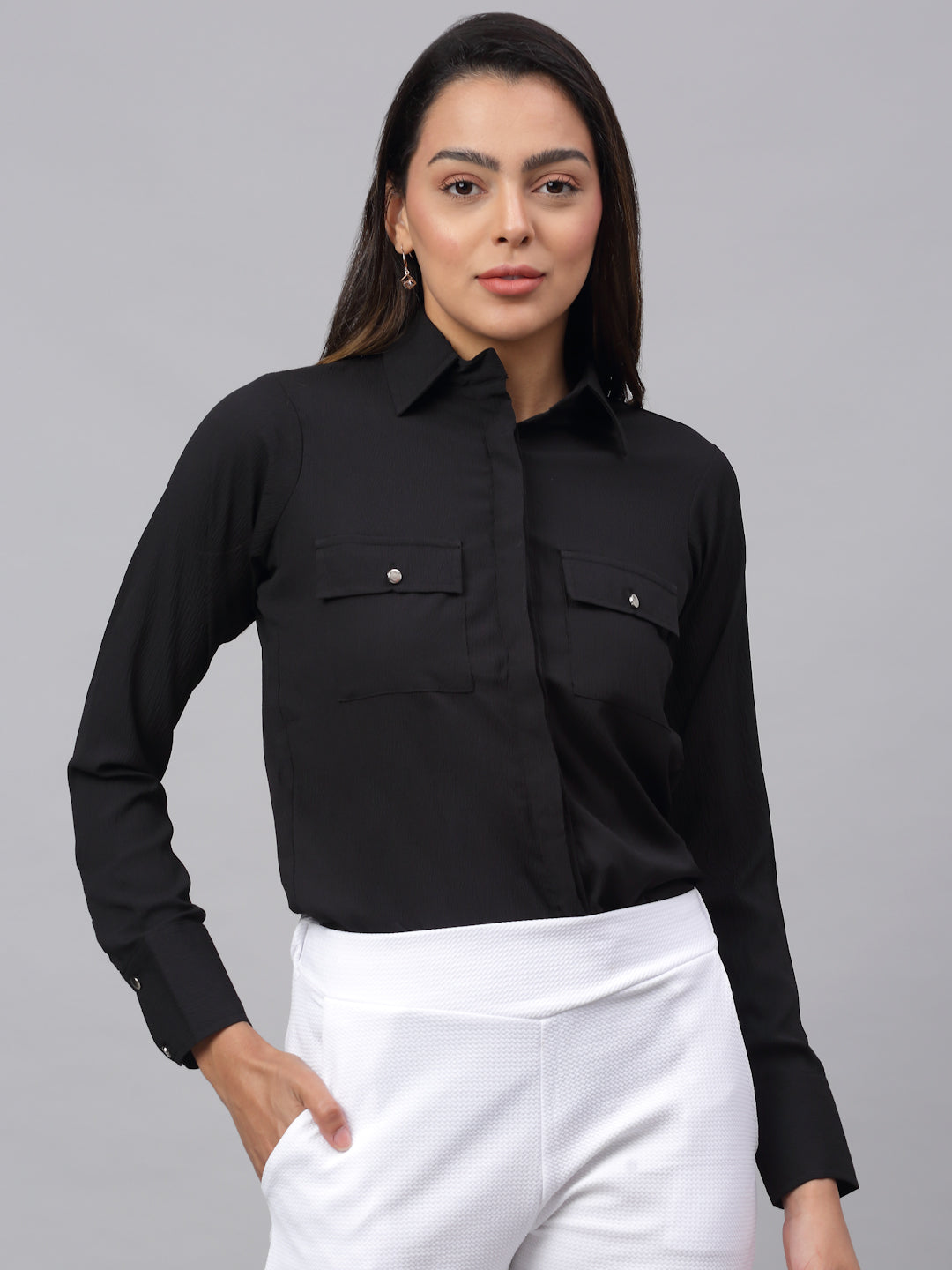 Jainish Women's Black Solid Shirt - Black