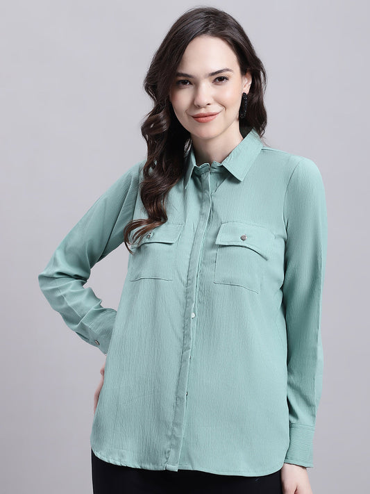 Jainish Women's Green Solid Shirt