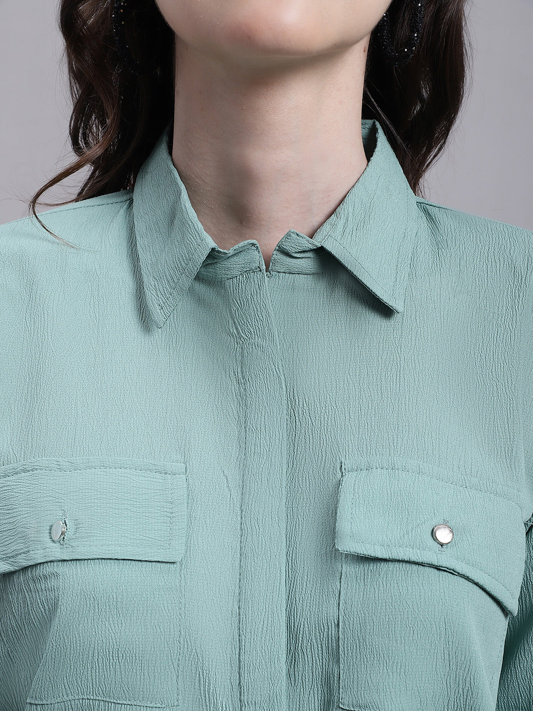 Jainish Women's Green Solid Shirt