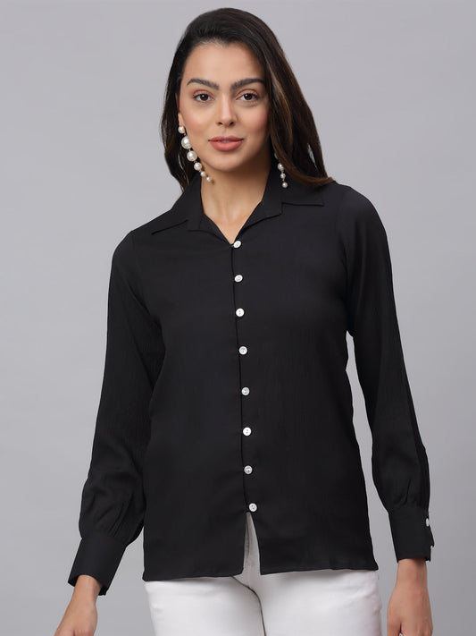 Jainish Women's Black Solid Shirt - Black