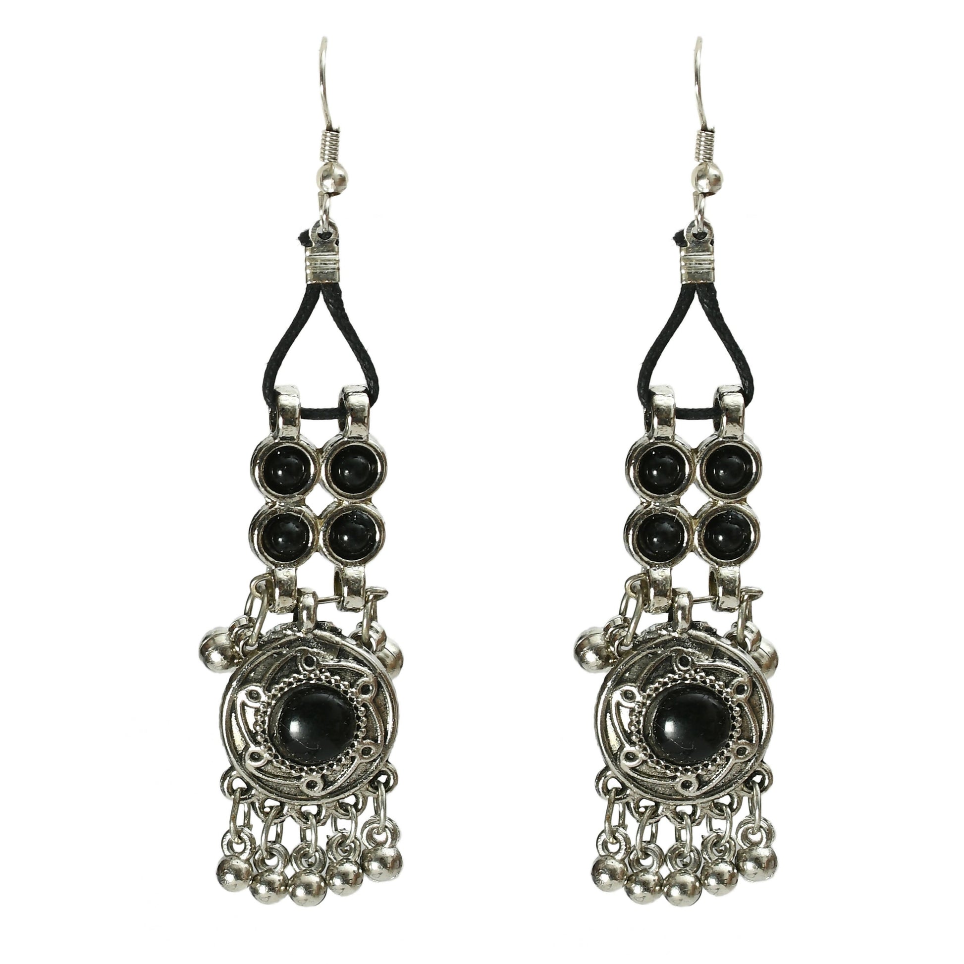Mominos Fashion Johar Kamal Oxidised Silver-Plated Brass Finish Black Kundan Afghani Long Necklace For Women - Grab2buy