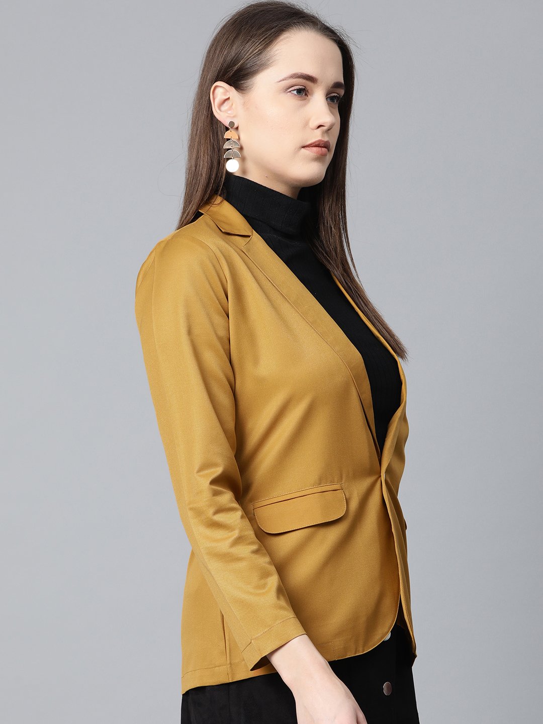 Jompers Women Mustard Solid Single-Breasted Smart Casual Blazer