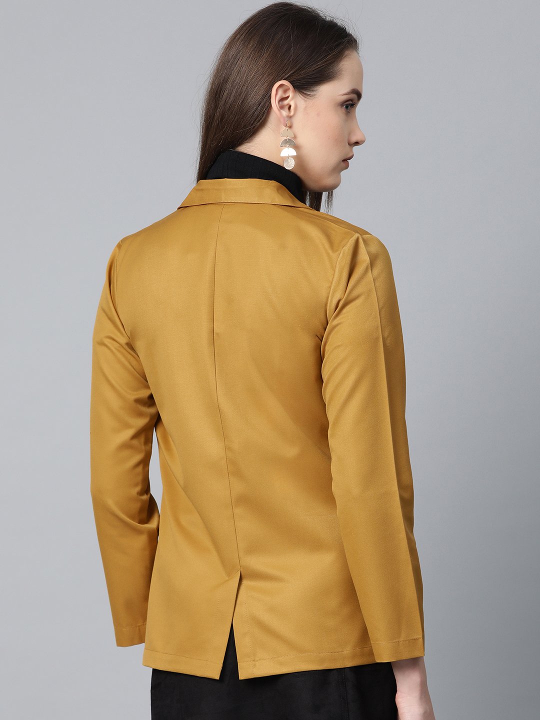 Jompers Women Mustard Solid Single-Breasted Smart Casual Blazer
