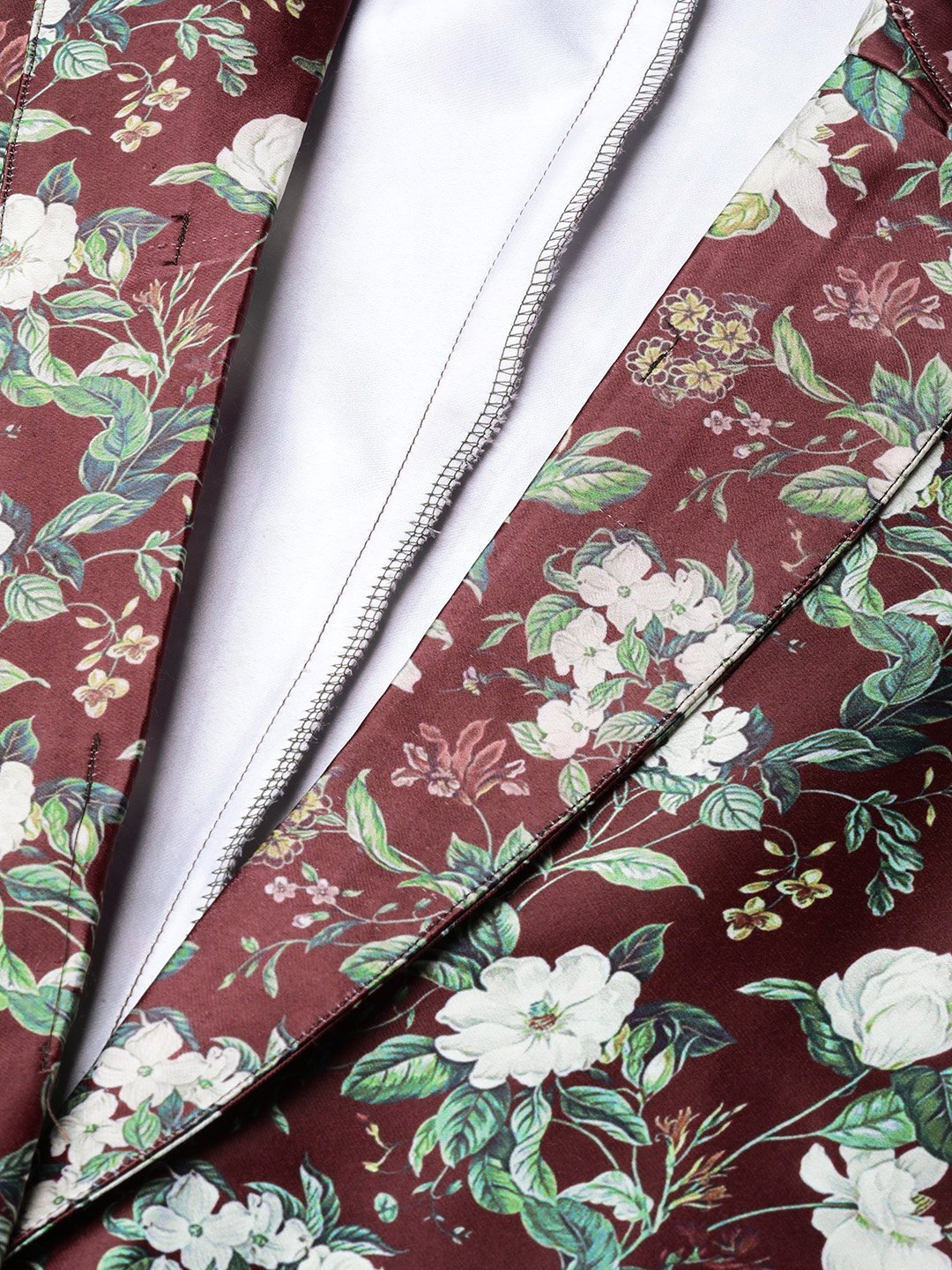 Jompers Women Maroon & Green Satin Floral Print Single-Breasted Casual Blazer