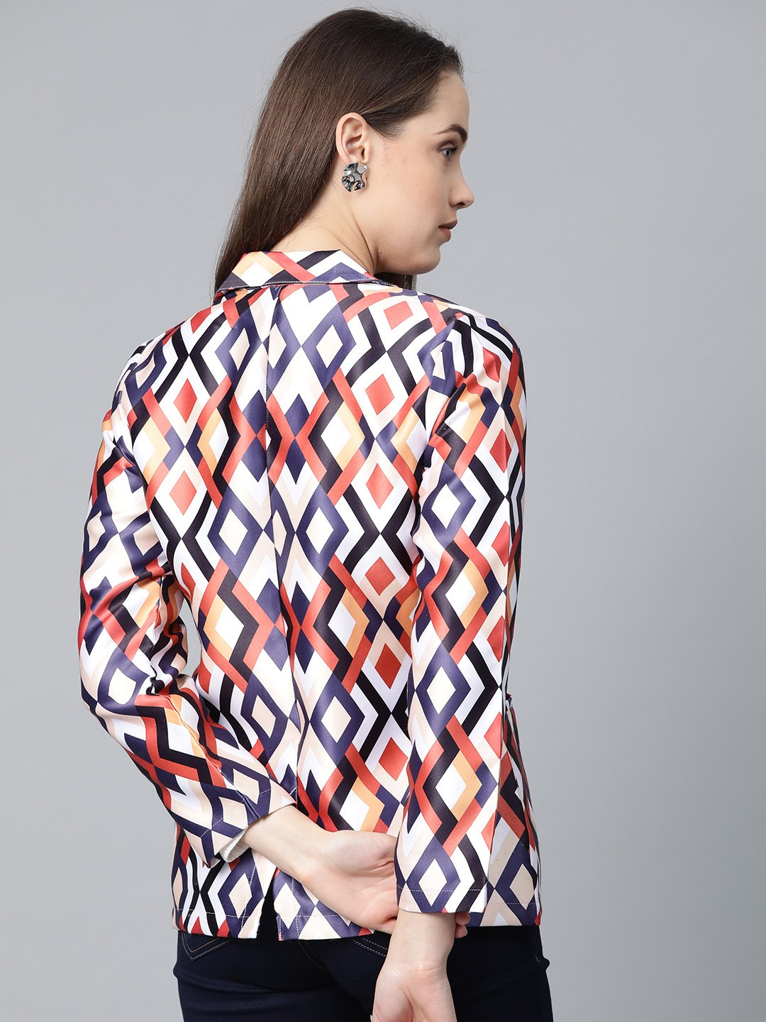 Jompers Women Multi-Coloured Satin Finish Printed Single-Breasted Blazer