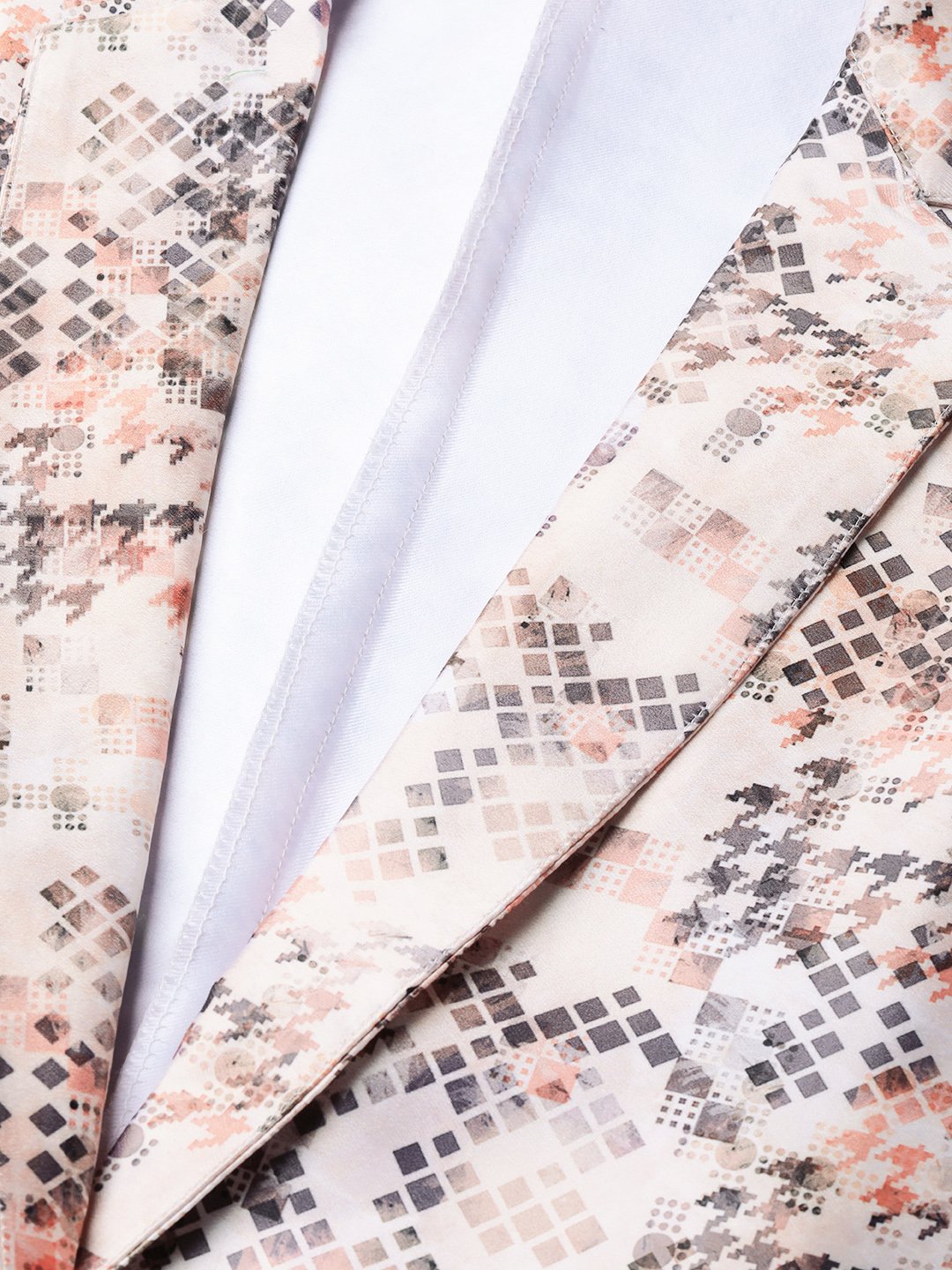 Jompers Women Peach-Coloured & Grey Satin Printed Single-Breasted Casual Blazer