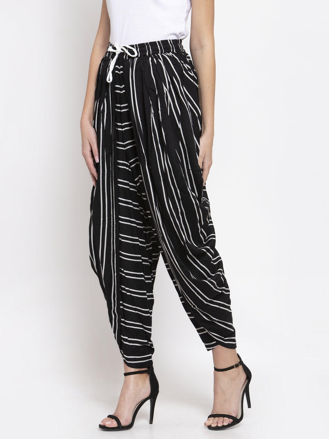 Jompers Women Black Stripped Dhoti