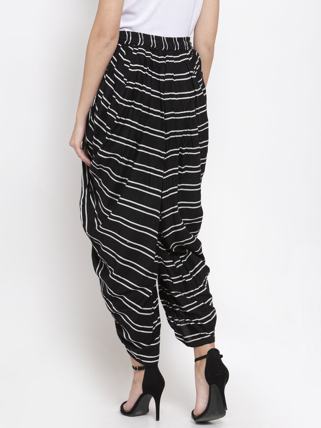 Jompers Women Black Stripped Dhoti