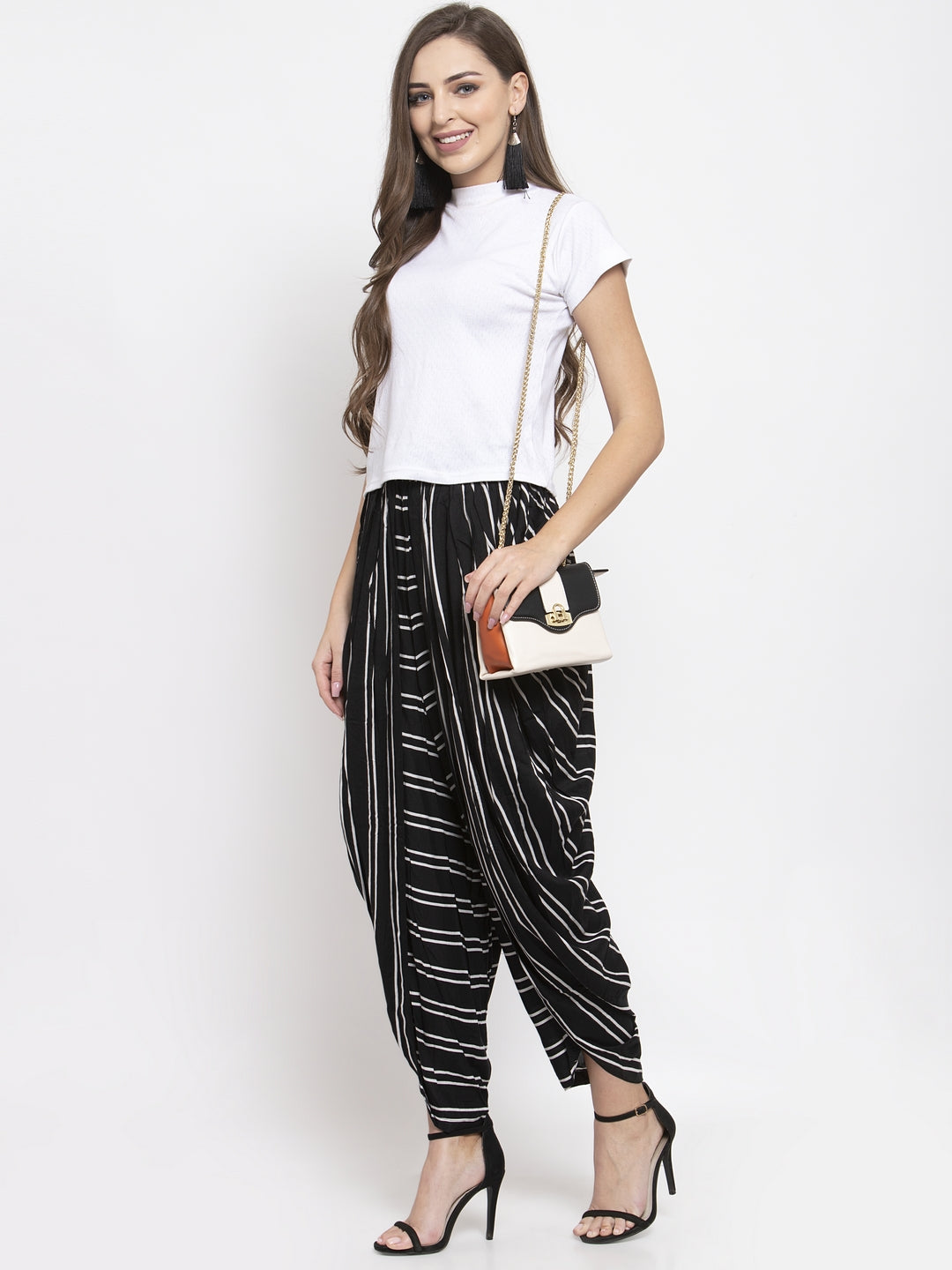Jompers Women Black Stripped Dhoti