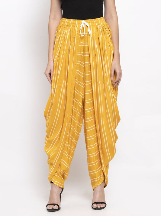 Jompers Women Mustard Stripped Dhoti