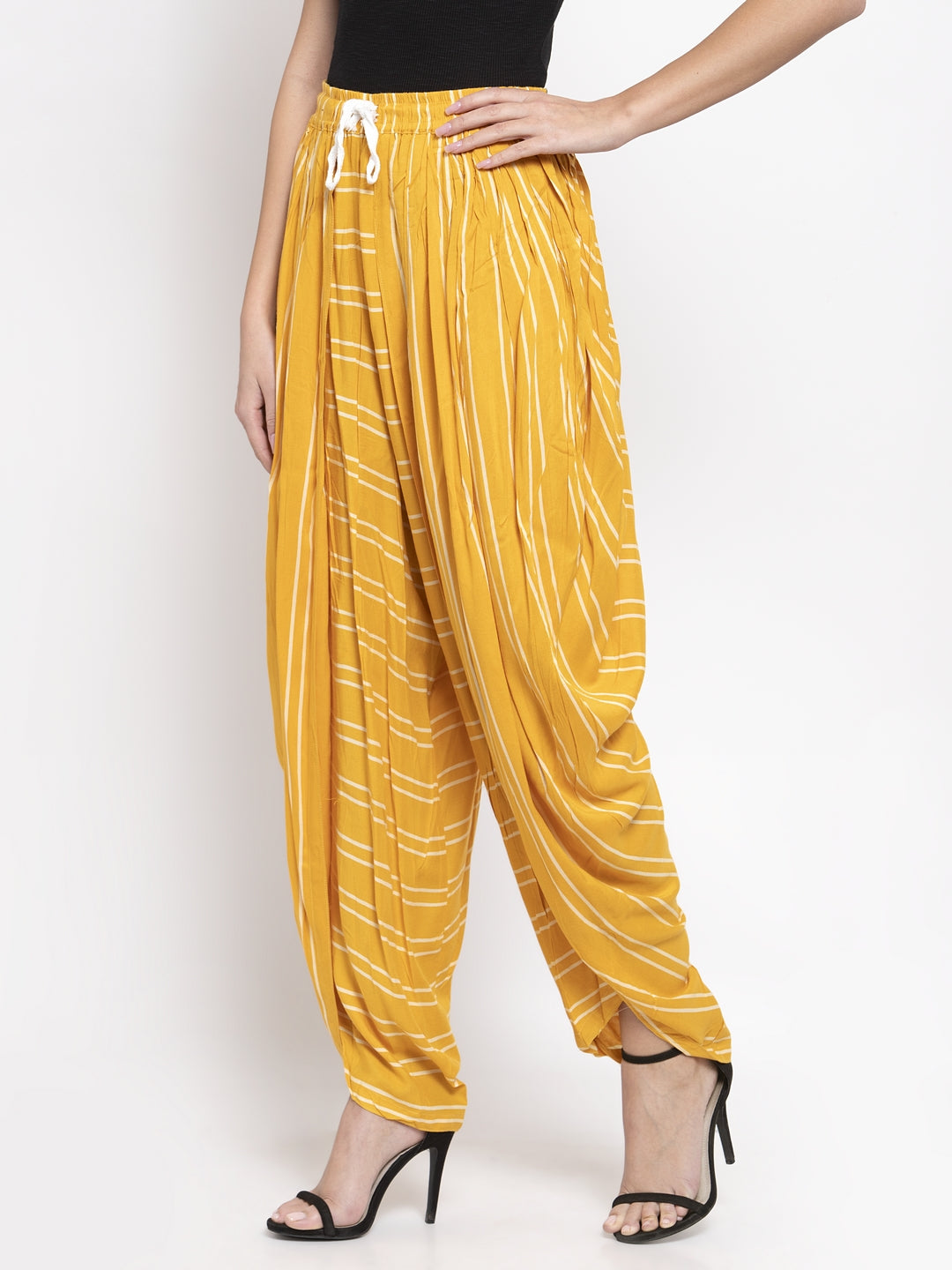 Jompers Women Mustard Stripped Dhoti