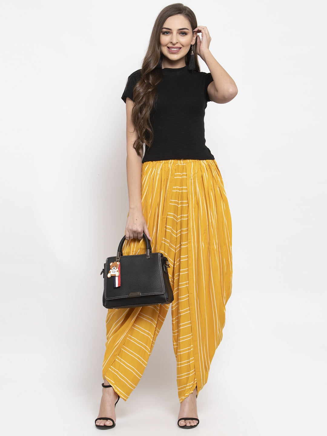 Jompers Women Mustard Stripped Dhoti