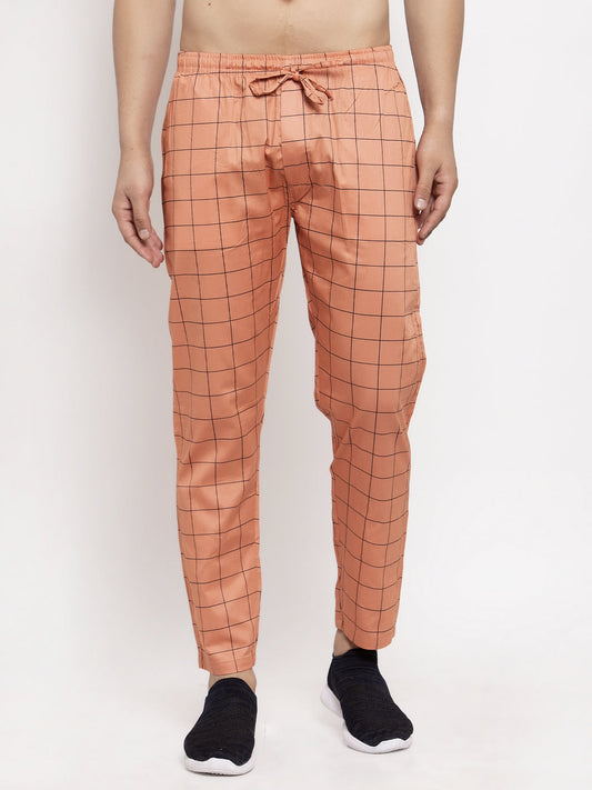 Jainish Men's Orange Checked Cotton Track Pants ( JOG 012Orange ) 