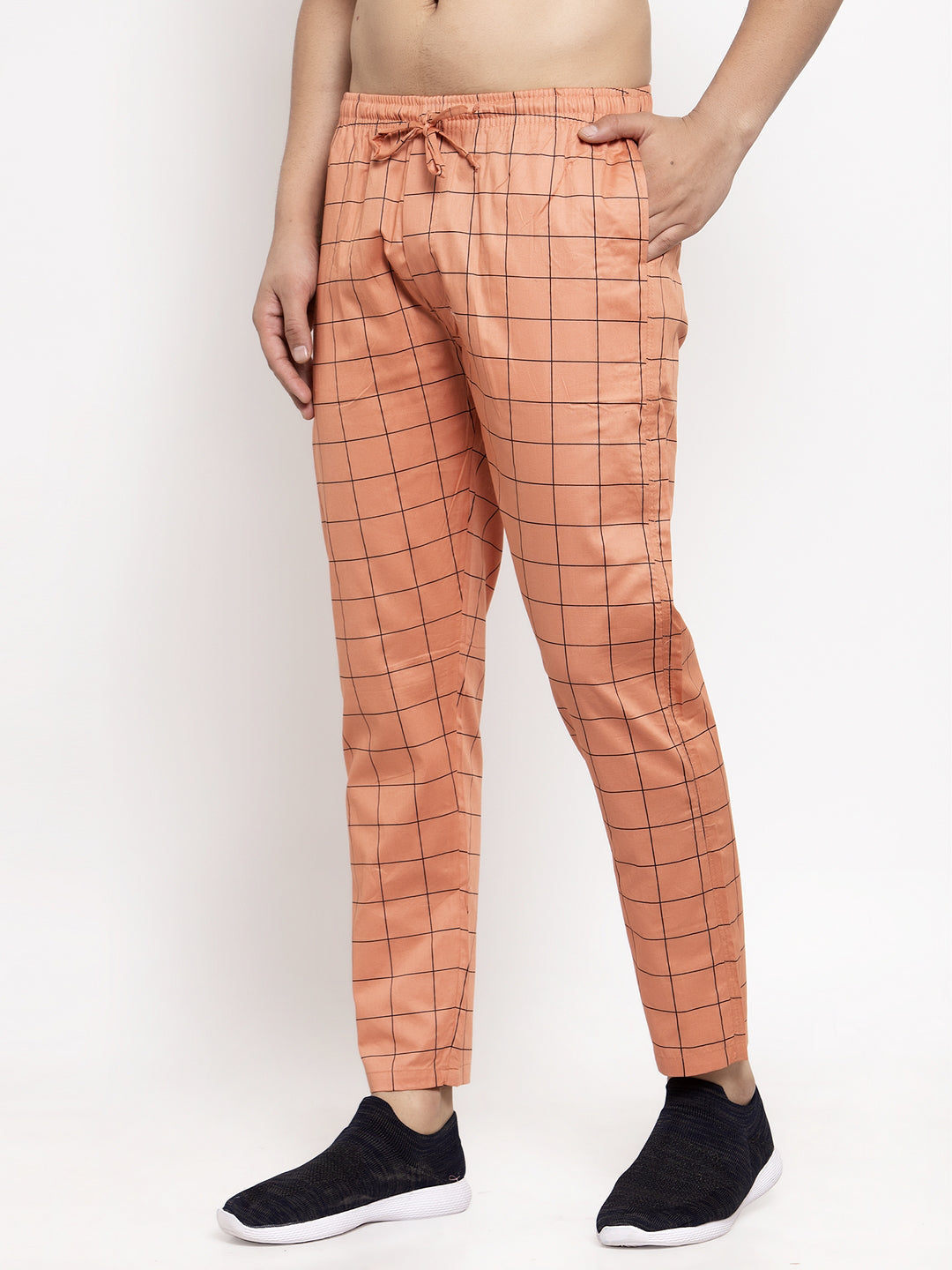 Jainish Men's Orange Checked Cotton Track Pants ( JOG 012Orange ) 
