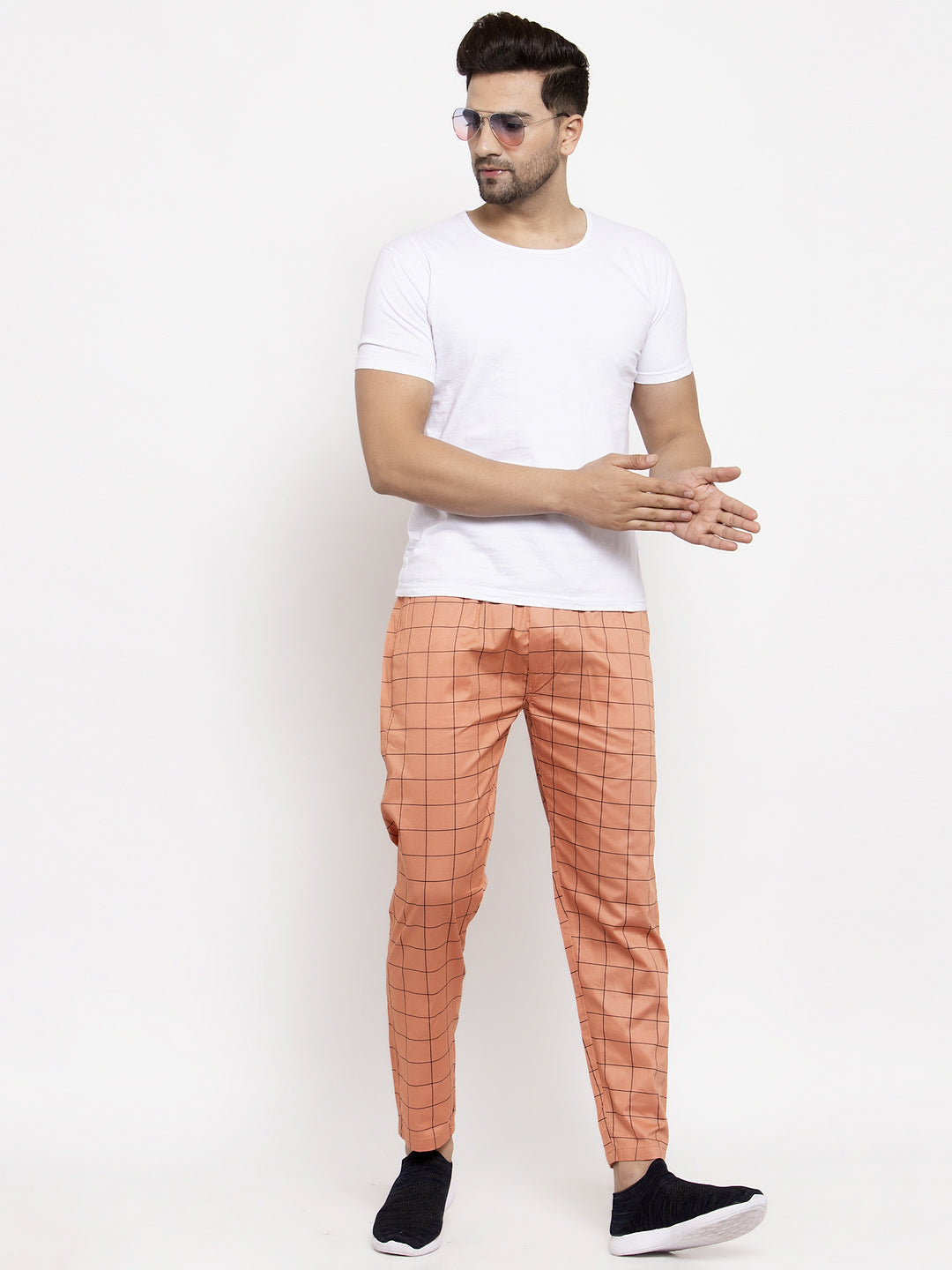 Jainish Men's Orange Checked Cotton Track Pants ( JOG 012Orange ) 