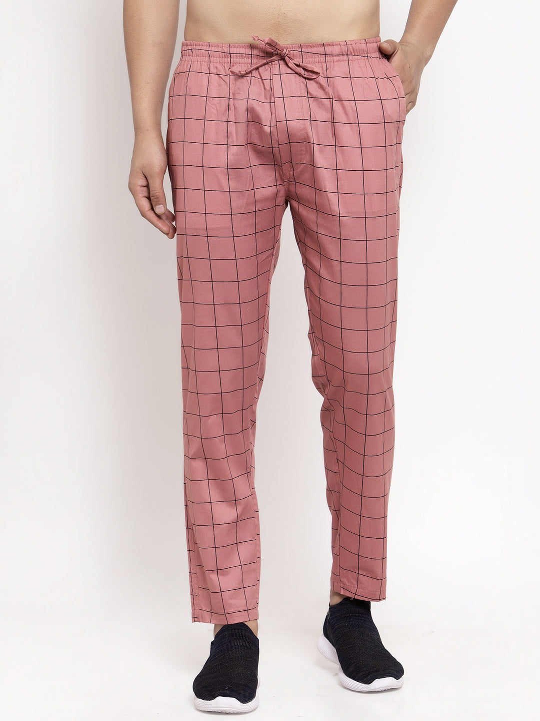 Jainish Men's Peach Checked Cotton Track Pants ( JOG 012Peach ) 