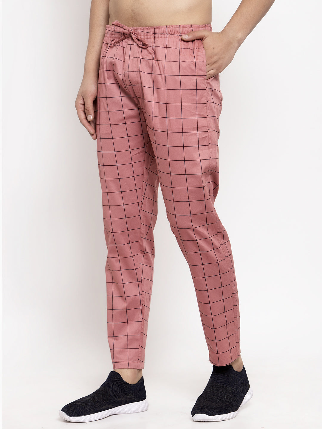 Jainish Men's Peach Checked Cotton Track Pants ( JOG 012Peach ) 