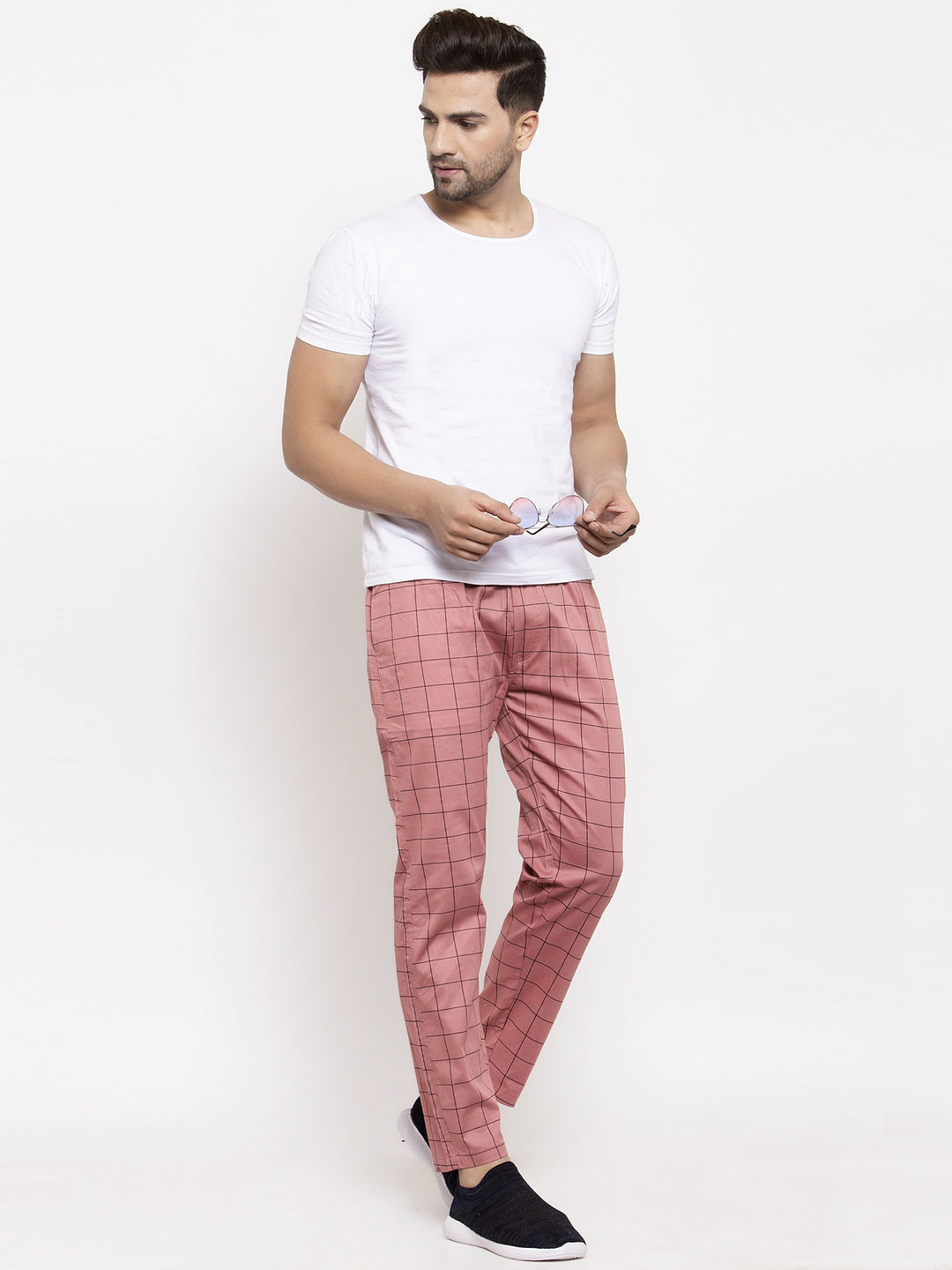 Jainish Men's Peach Checked Cotton Track Pants ( JOG 012Peach ) 
