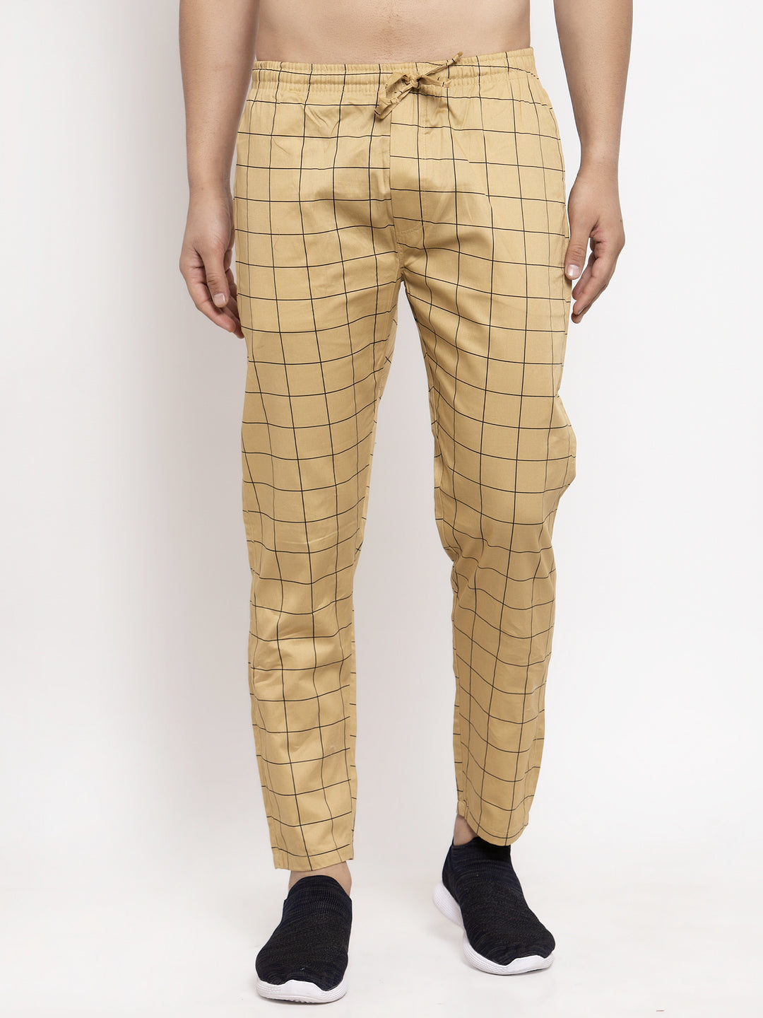 Jainish Men's Rust Checked Cotton Track Pants ( JOG 012Rust ) 