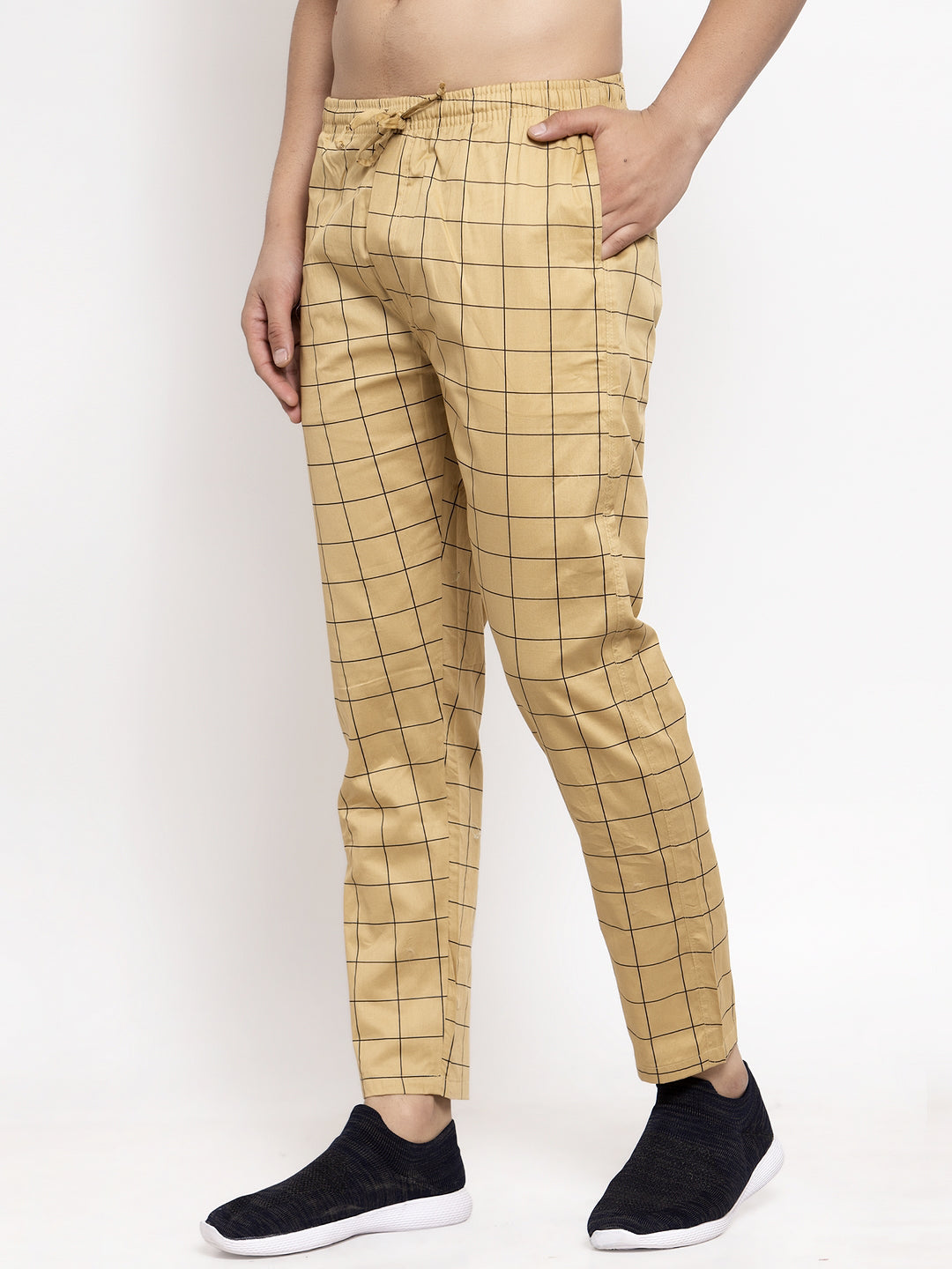 Jainish Men's Rust Checked Cotton Track Pants ( JOG 012Rust ) 