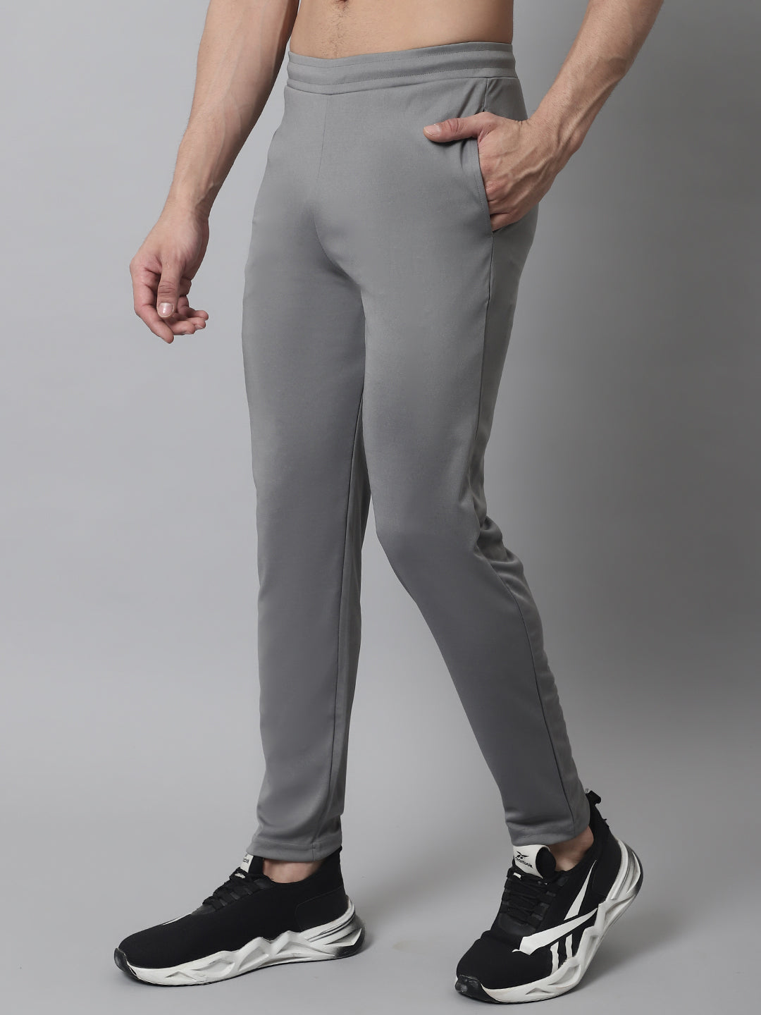 Jainish Men's Grey Solid Streachable Lycra Trackpants 