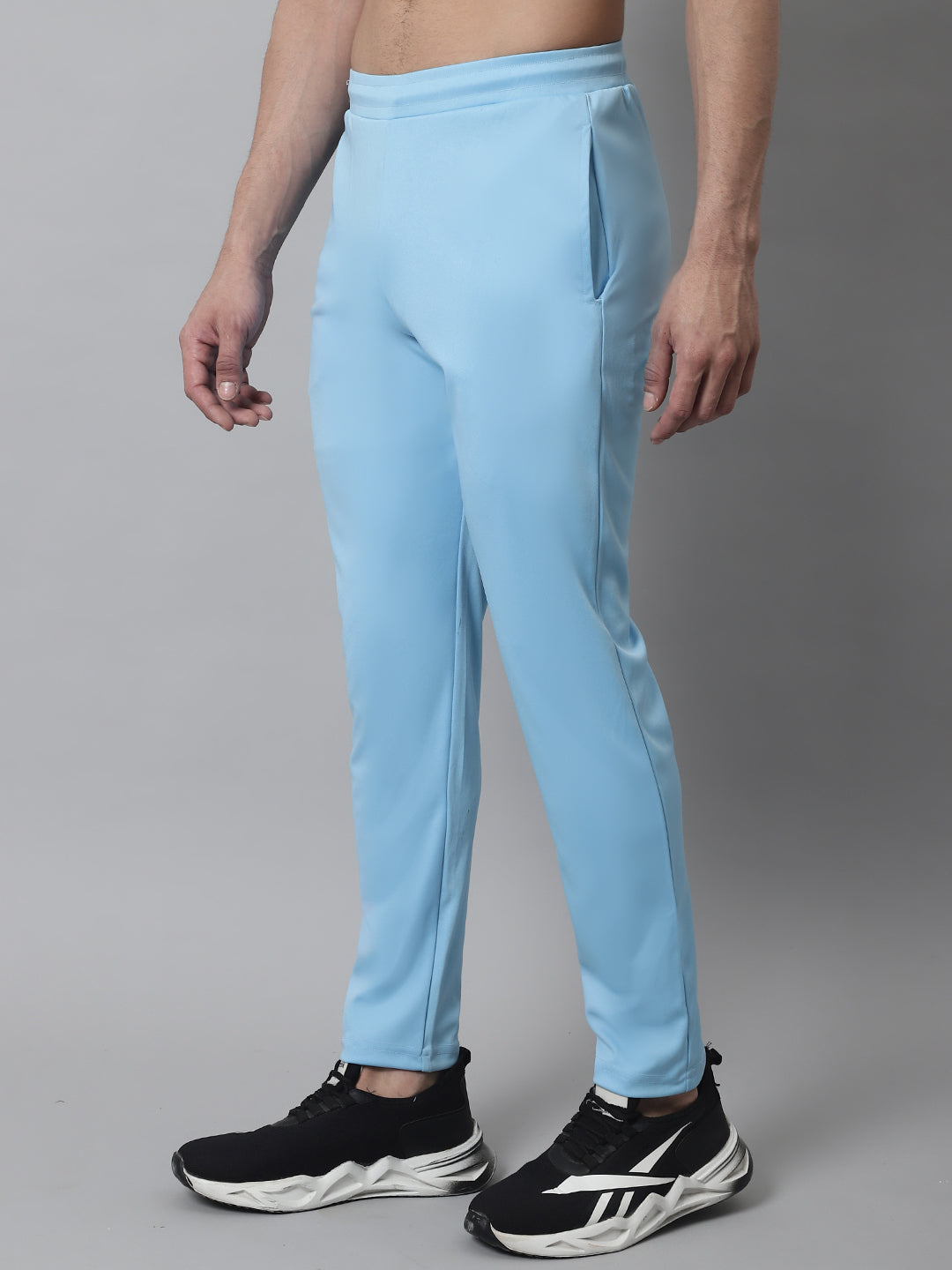 Jainish Men's Sky Blue Solid Streachable Lycra Trackpants 