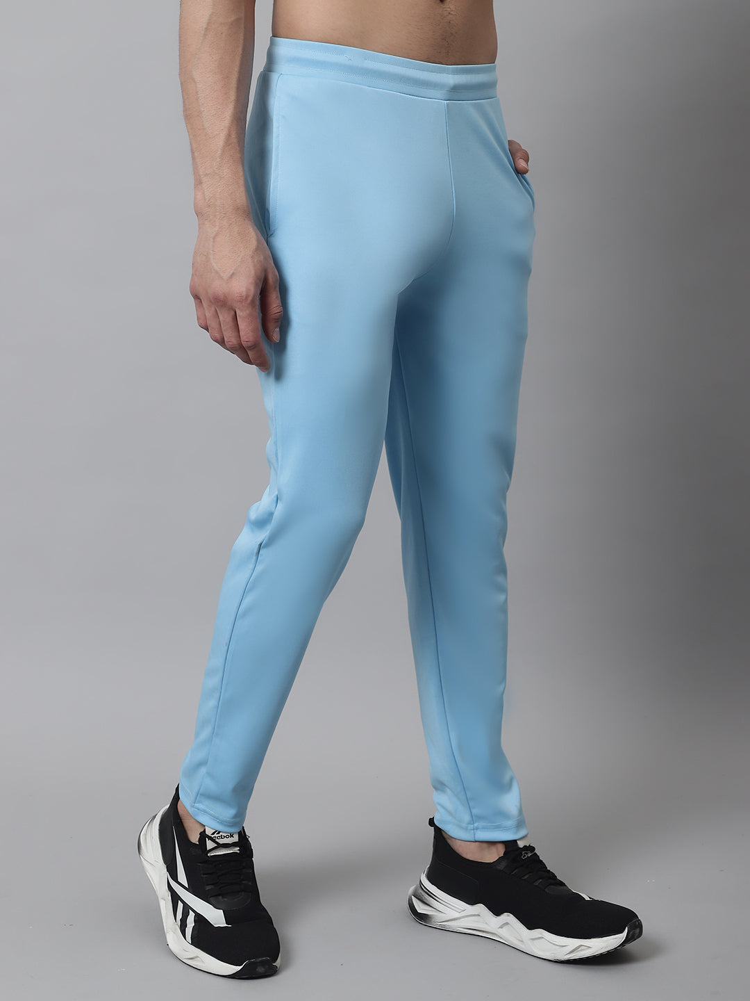 Jainish Men's Sky Blue Solid Streachable Lycra Trackpants 