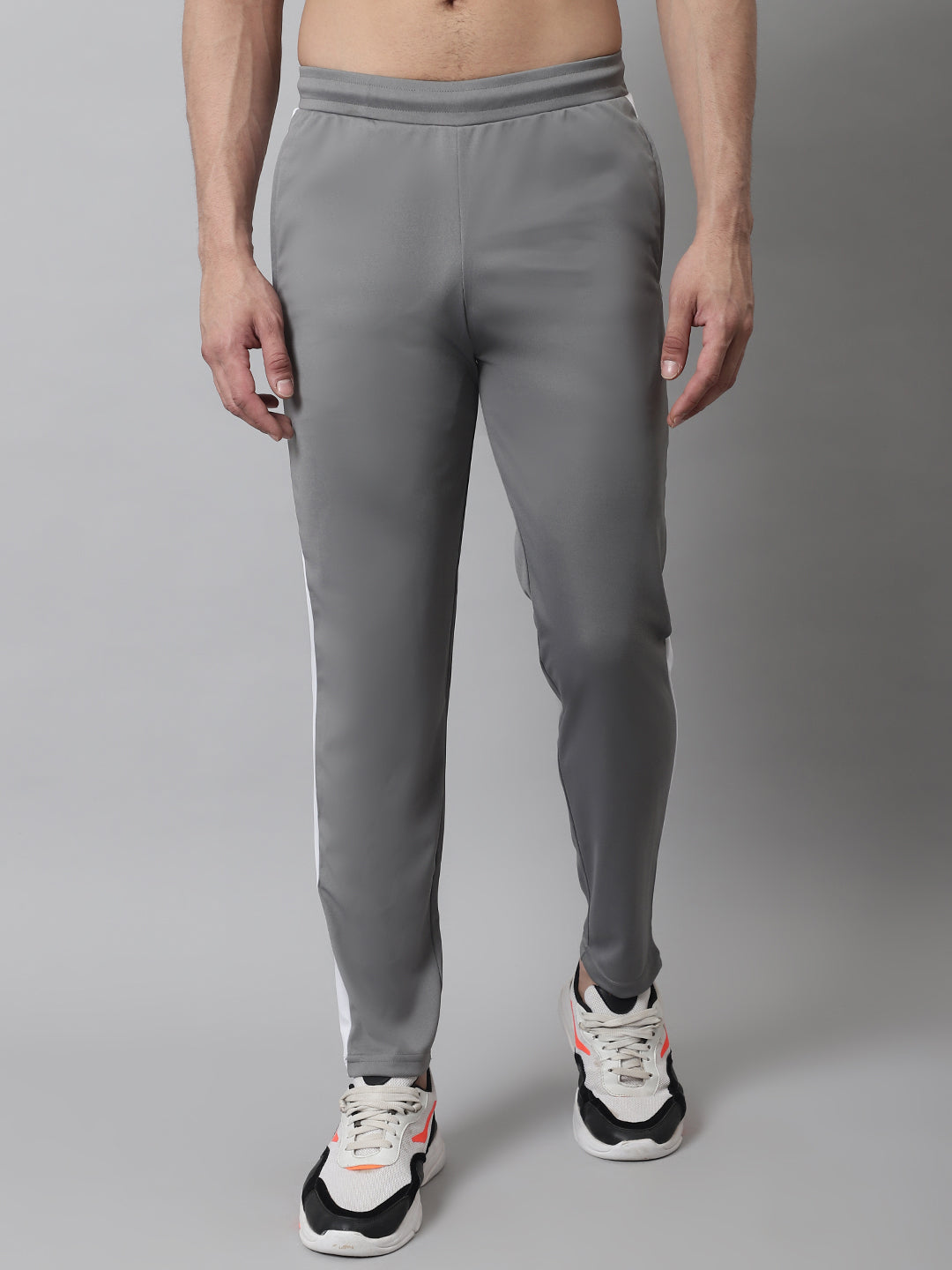 Jainish Men's Grey and White Striped Streachable Lycra Trackpants 