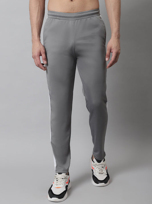 Jainish Men's Grey and White Striped Streachable Lycra Trackpants 