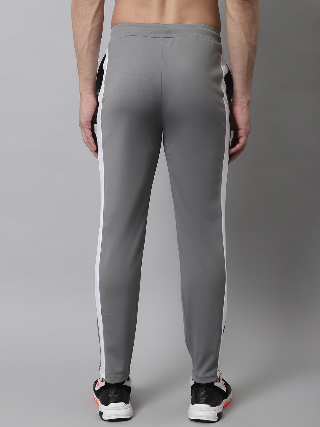Jainish Men's Grey and White Striped Streachable Lycra Trackpants 