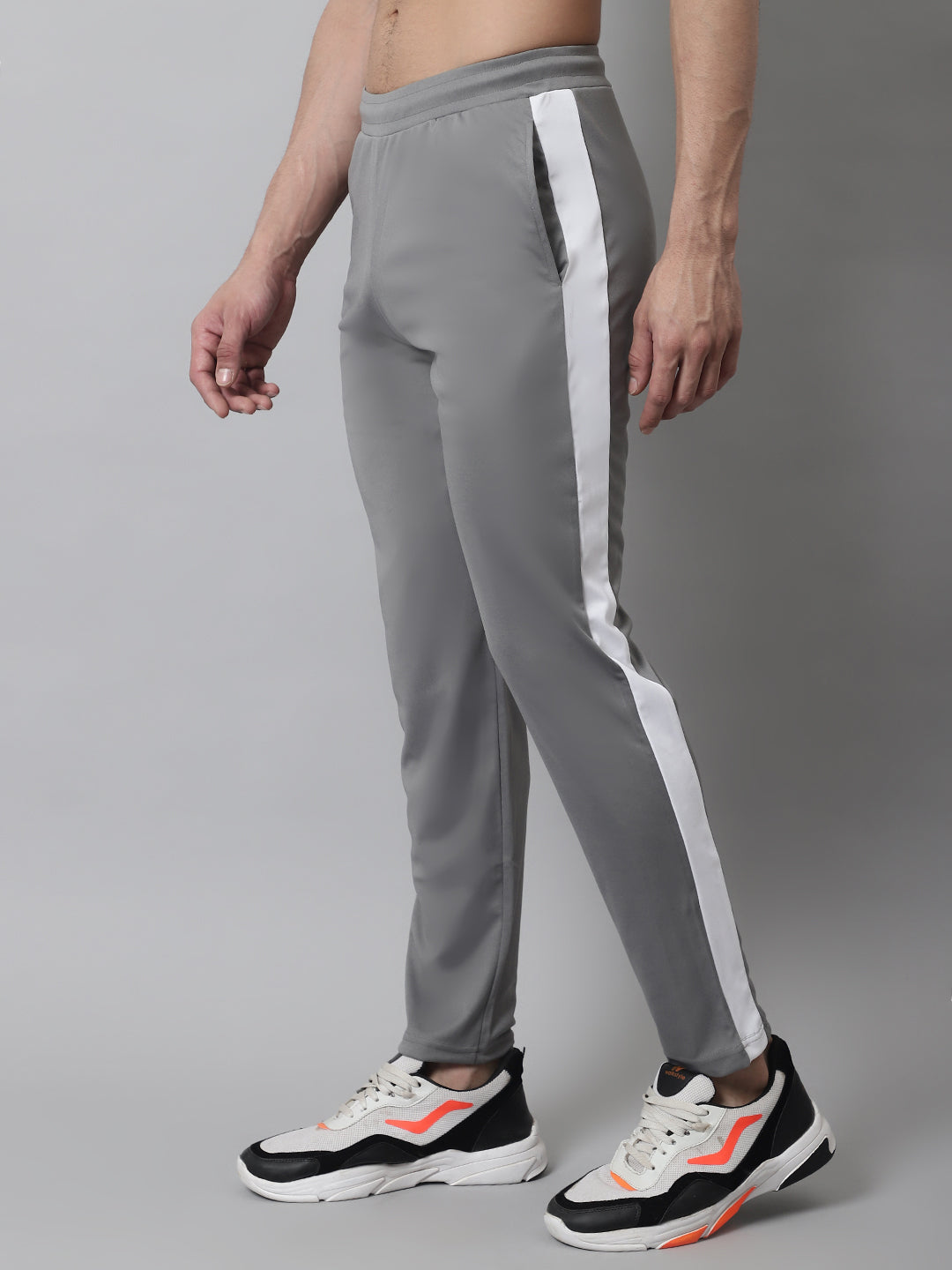 Jainish Men's Grey and White Striped Streachable Lycra Trackpants 