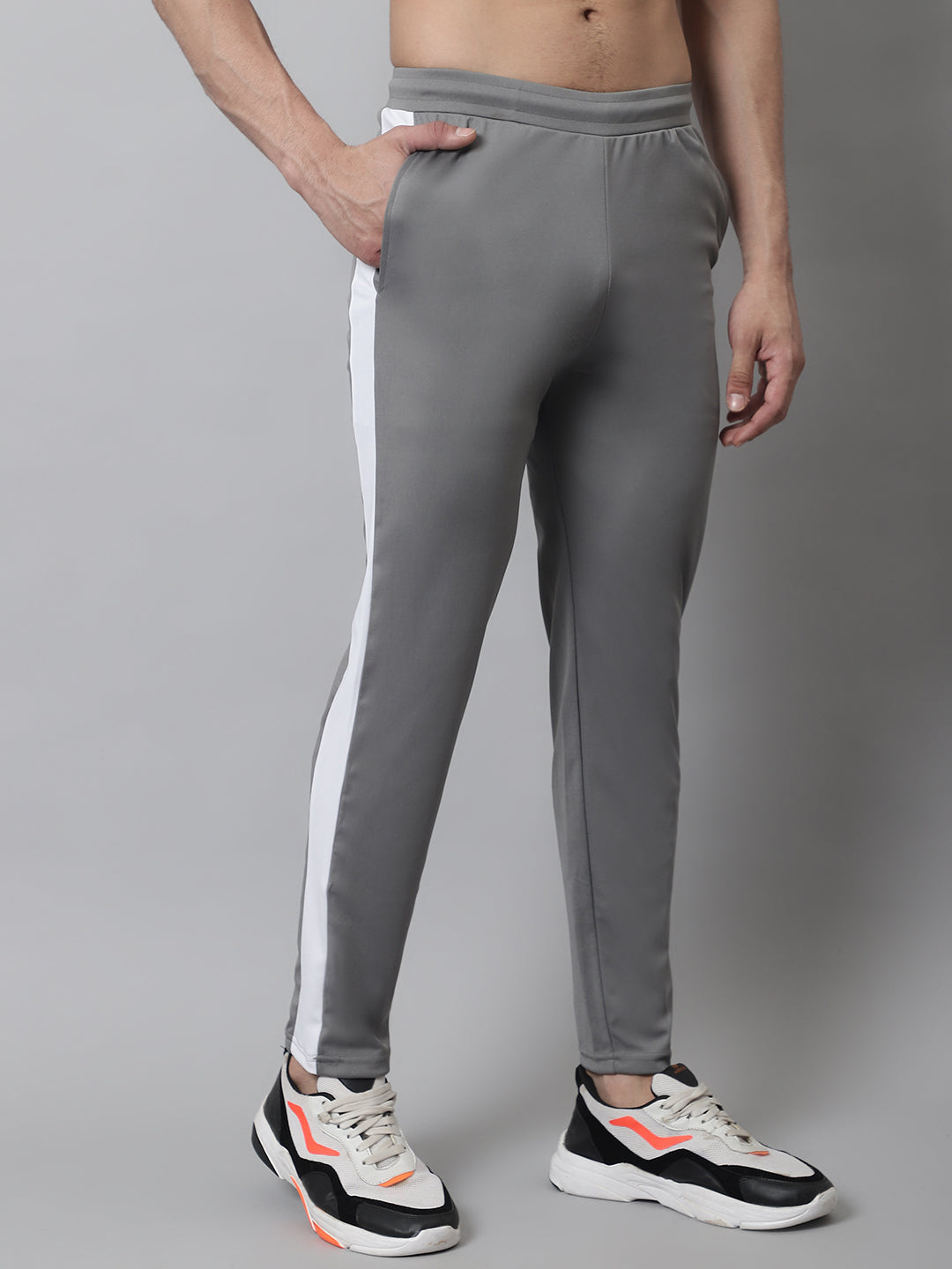 Jainish Men's Grey and White Striped Streachable Lycra Trackpants 