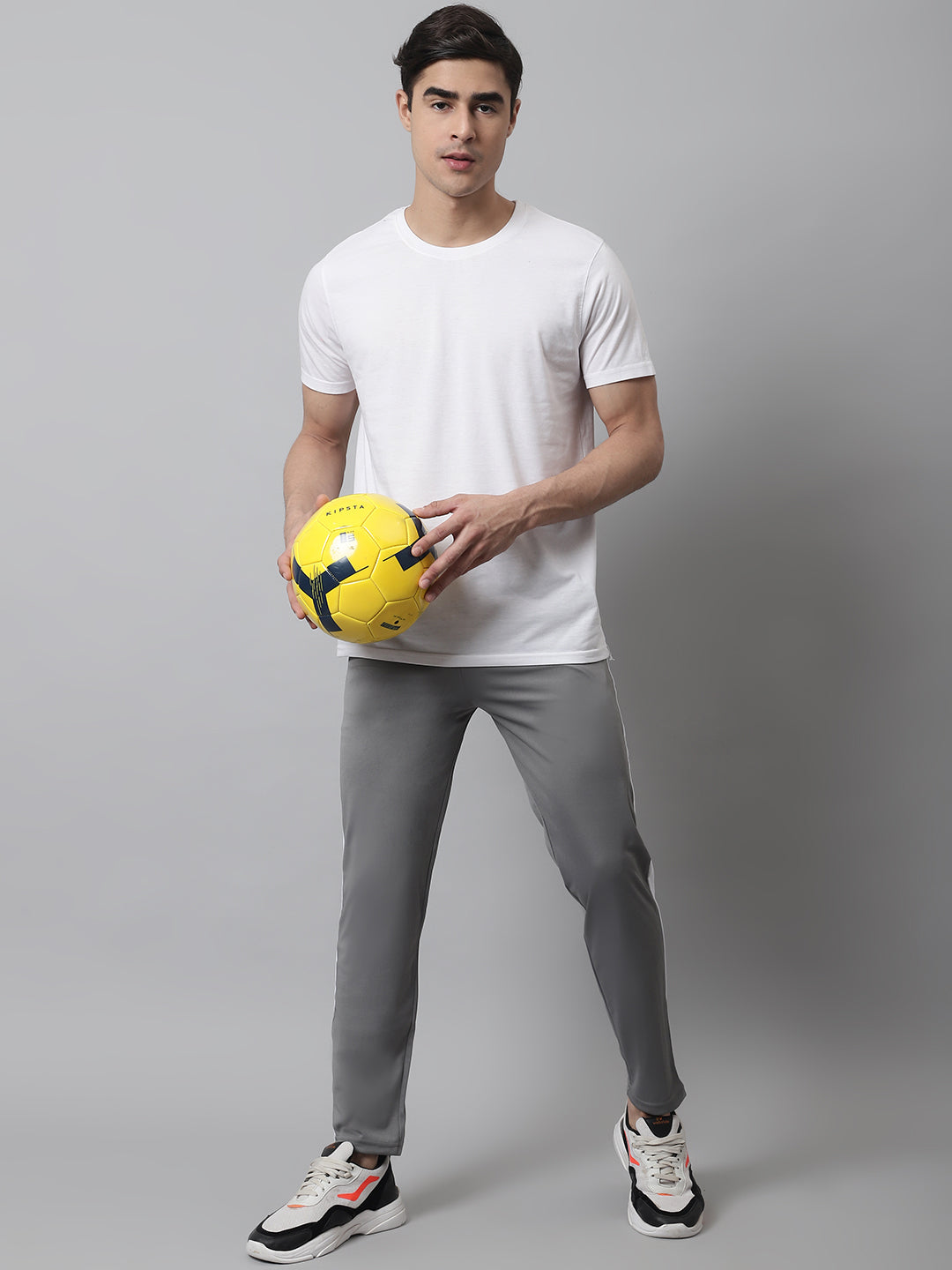 Jainish Men's Grey and White Striped Streachable Lycra Trackpants 